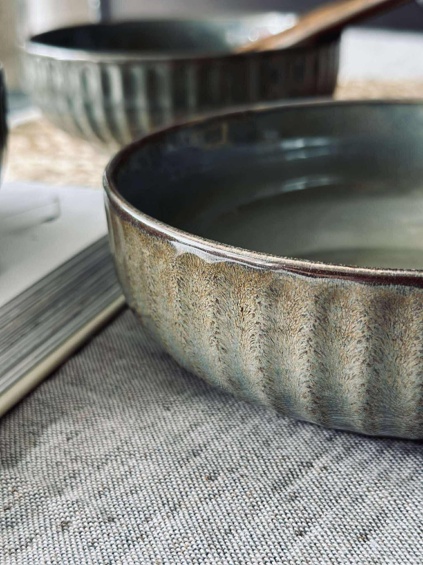 Skål VIGA strib stentøj - Grå / brun 16cm