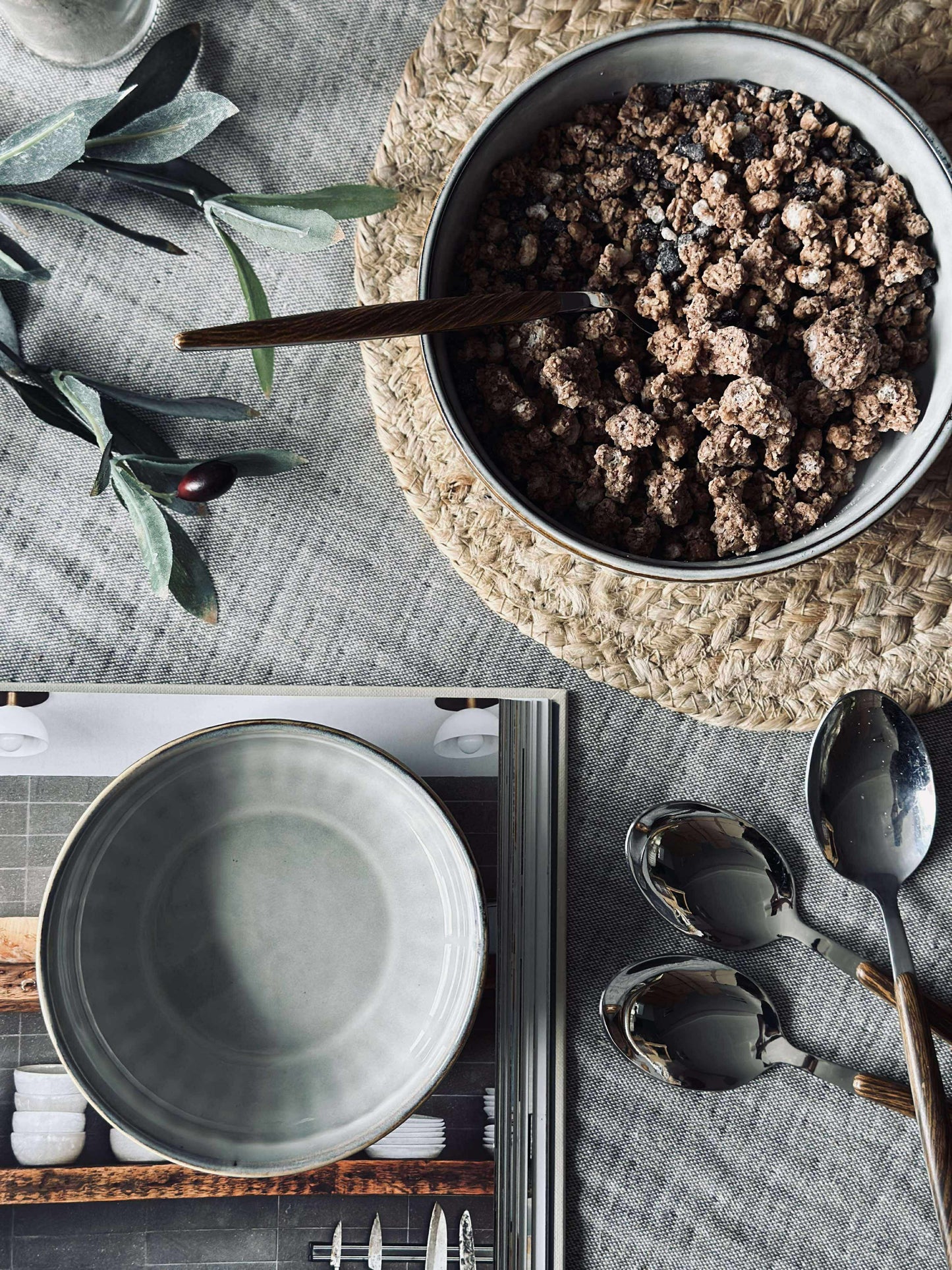 Skål VIGA strib stentøj - Grå