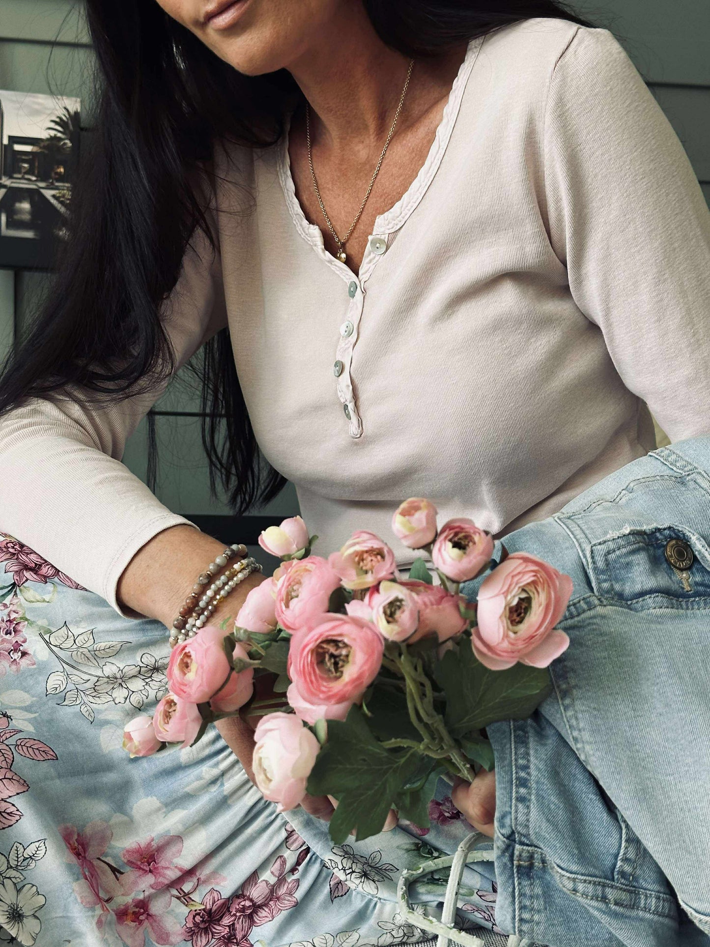 Basis bluse med knapper – Rose