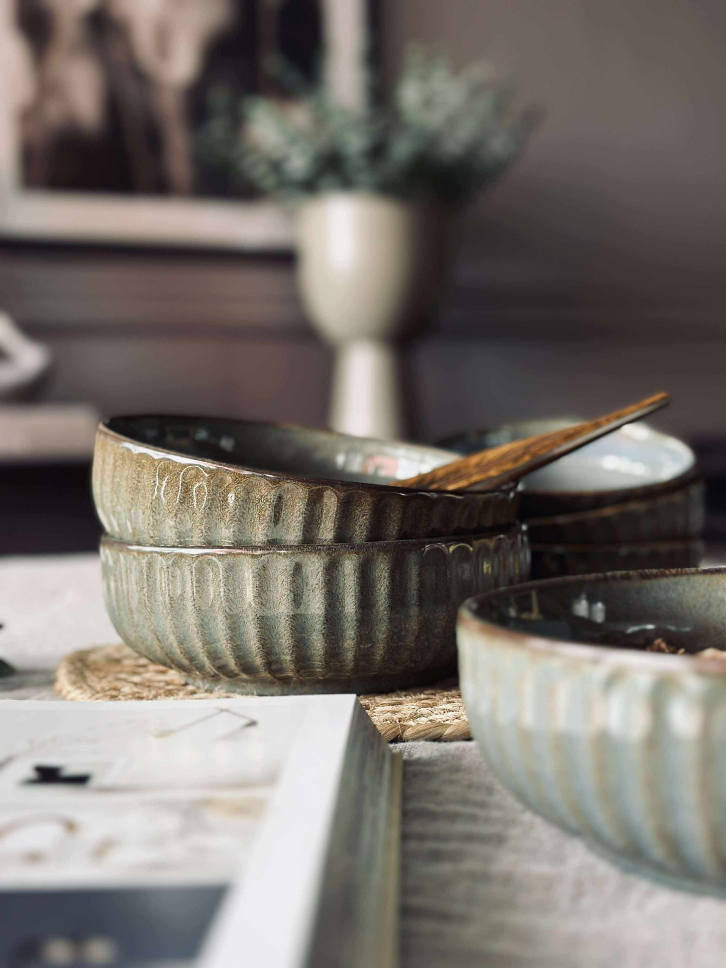 Skål VIGA strib stentøj - Grå / brun 16cm