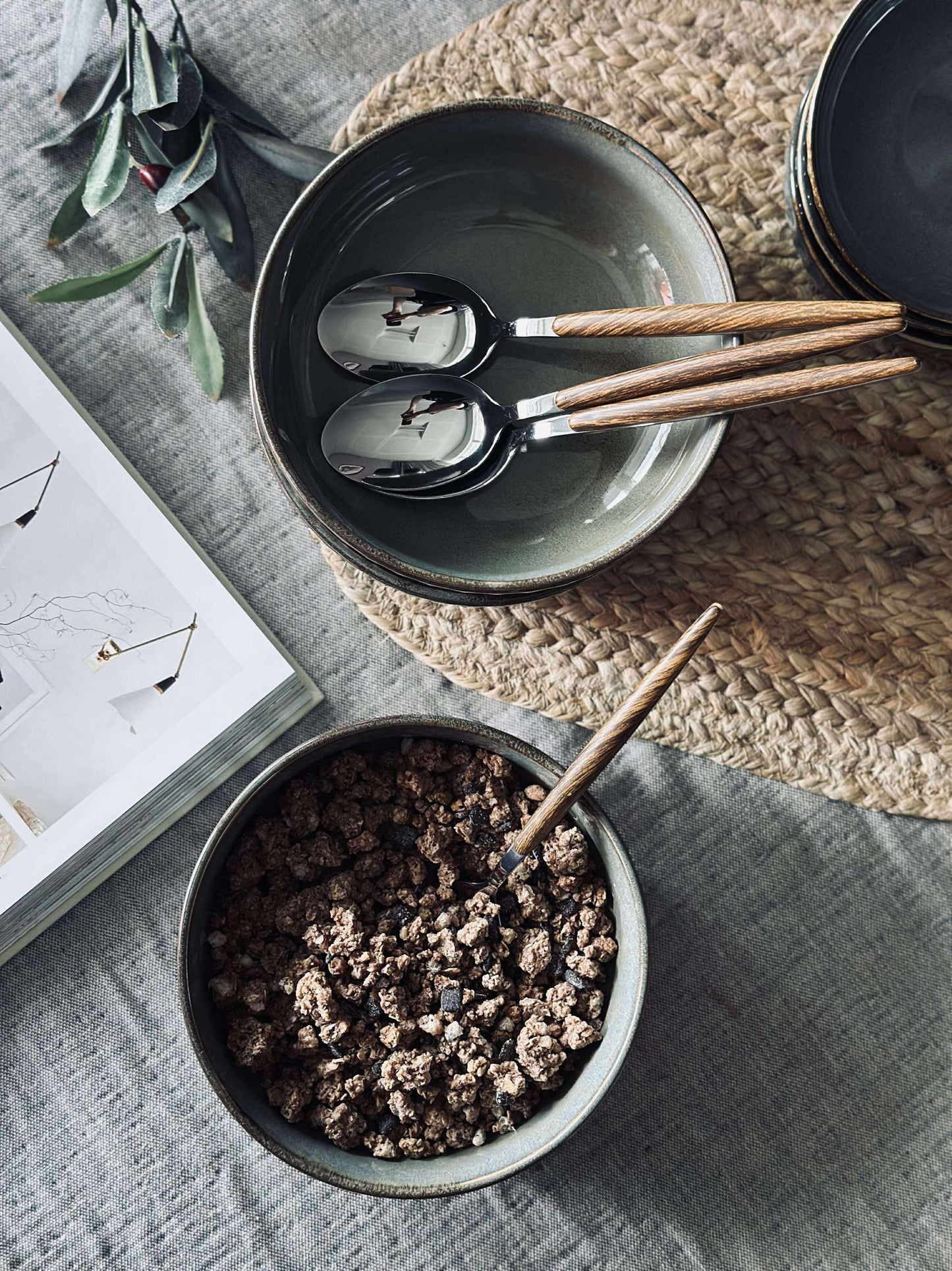 Skål VIGA strib stentøj - Grå / brun 16cm