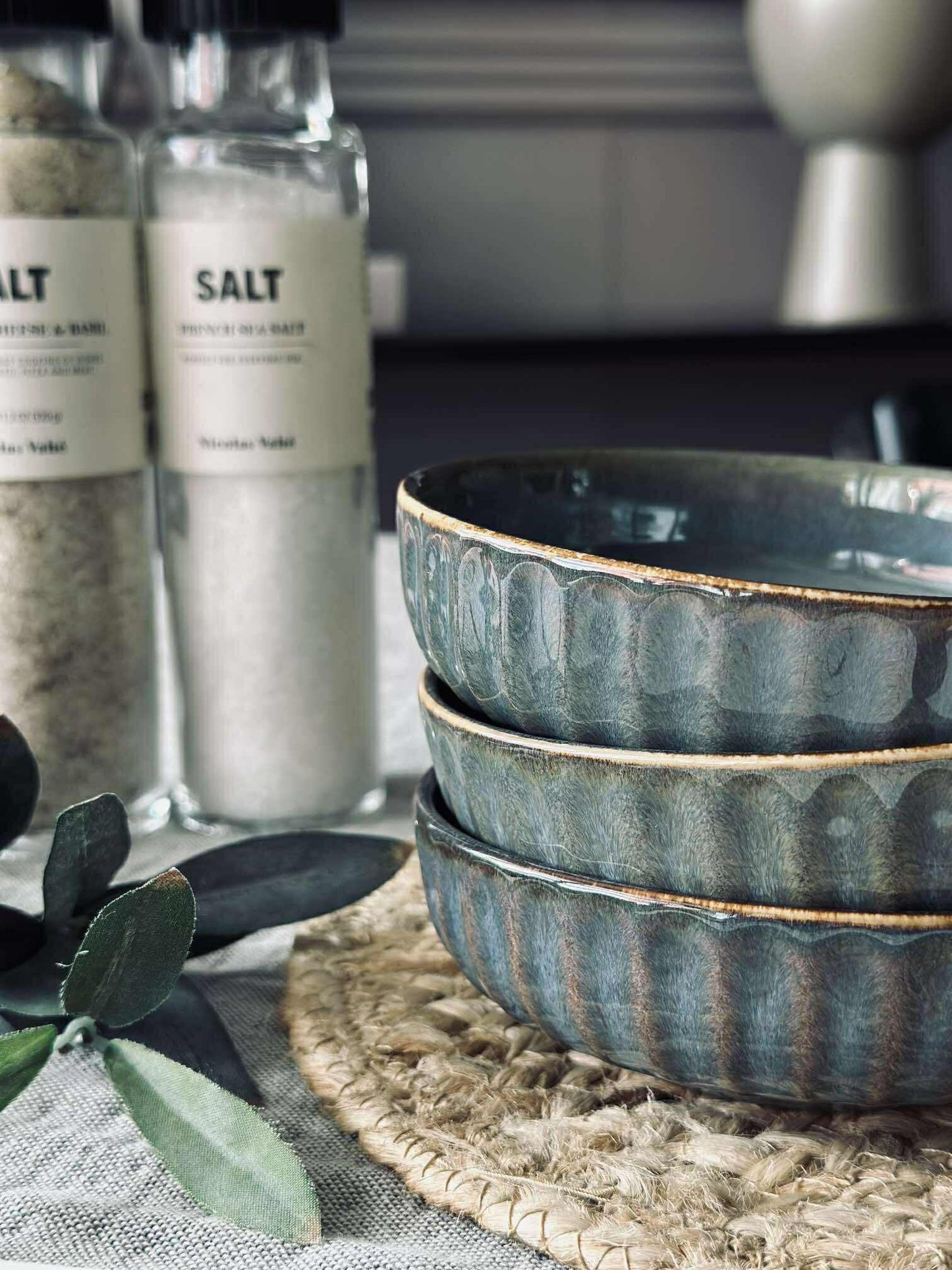 Skål VIGA strib stentøj - Grå / brun