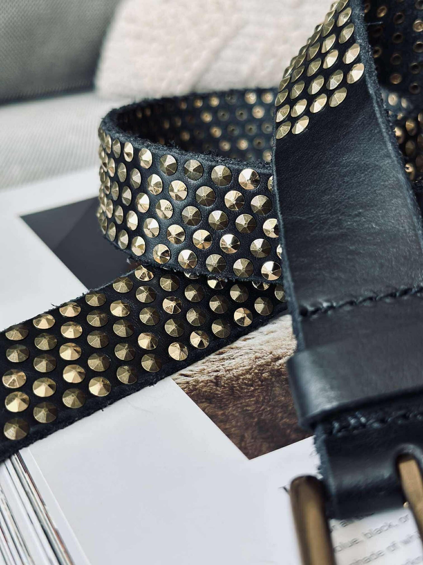 Jeans bælte med nitter - Black / gold