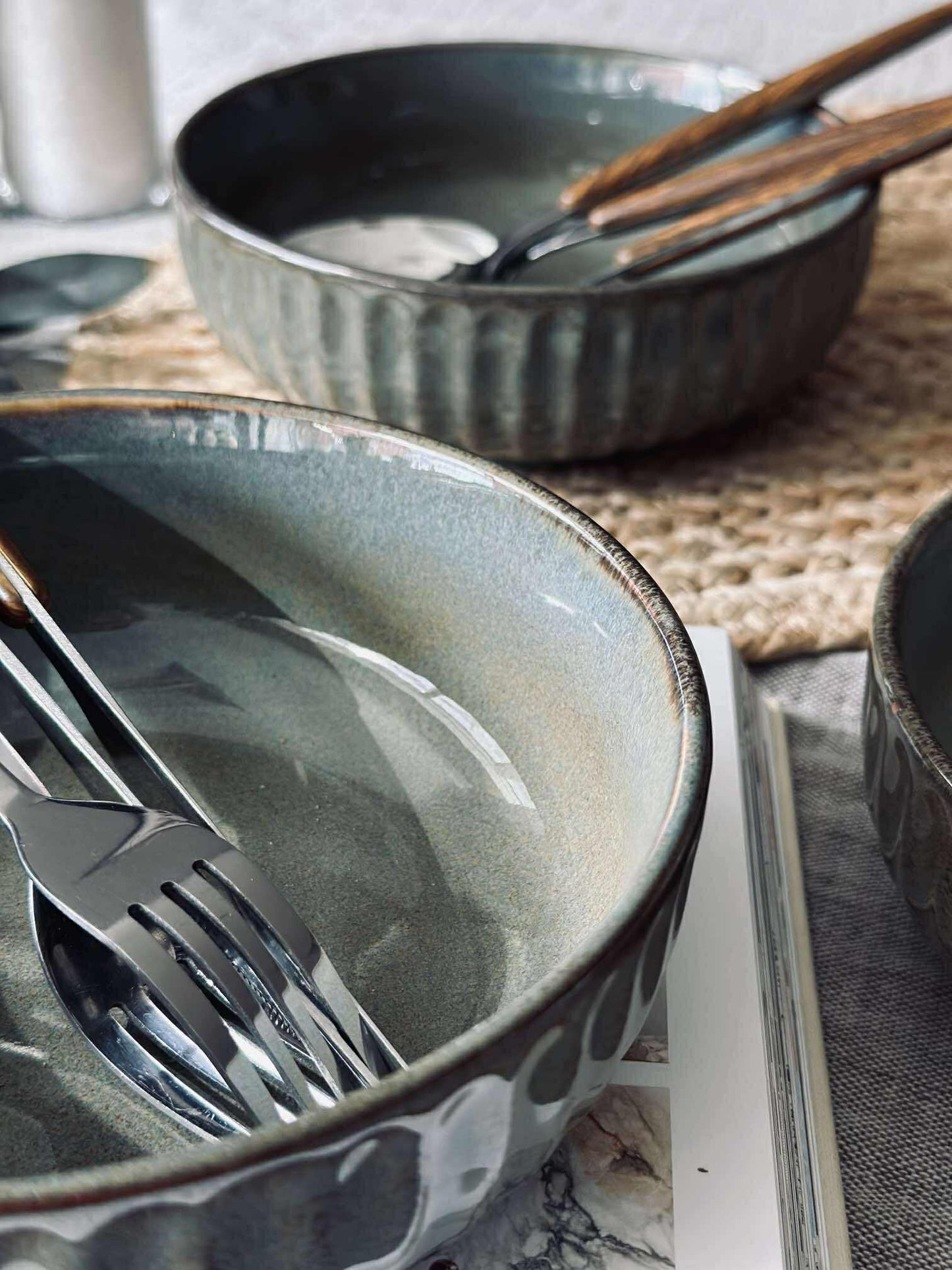 Skål VIGA strib stentøj - Grå / brun 16cm