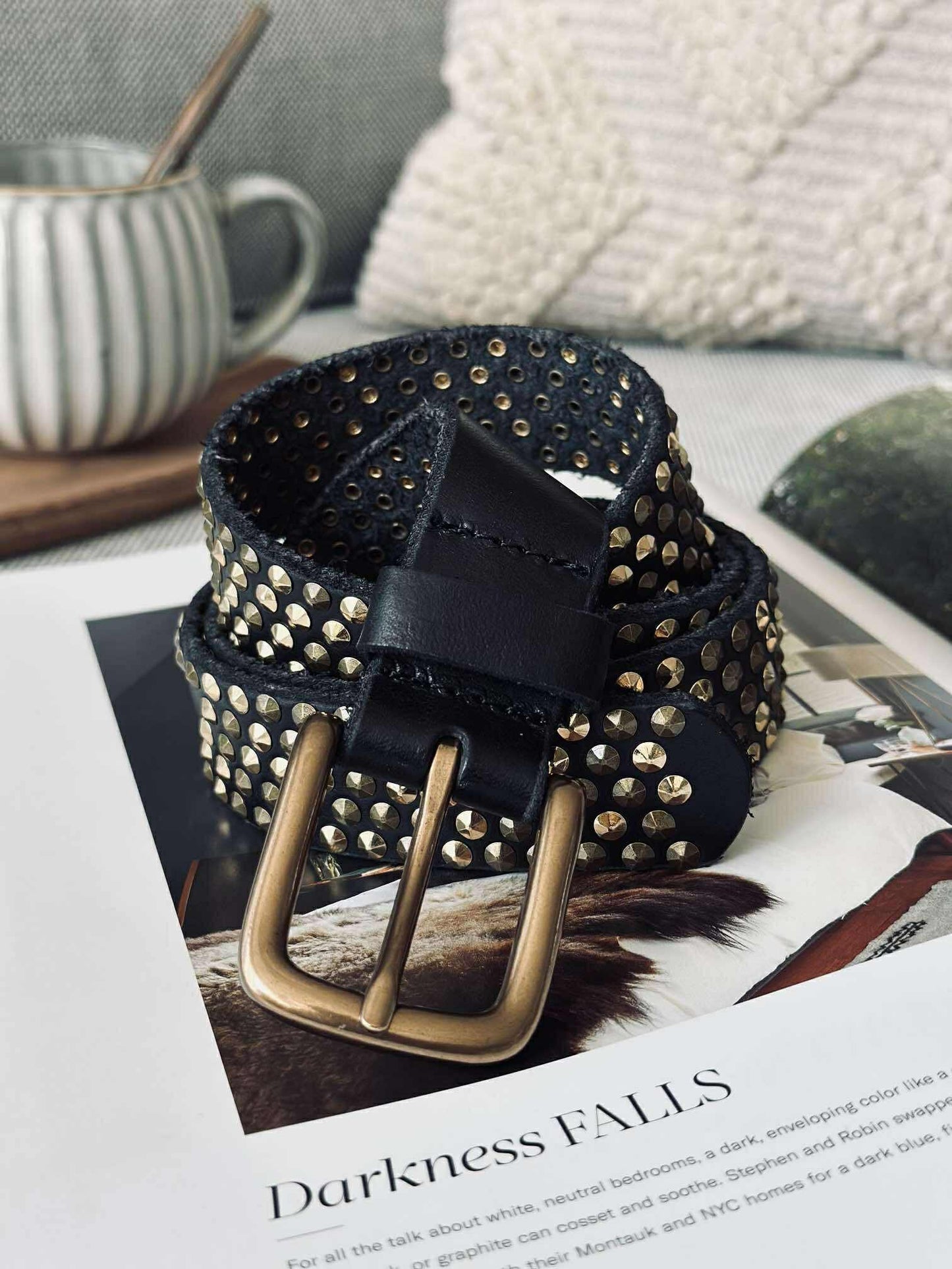 Jeans bælte med nitter - Black / gold