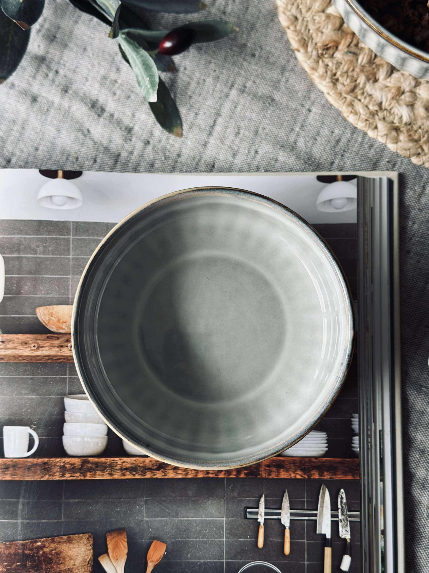 Skål VIGA strib stentøj - Grå