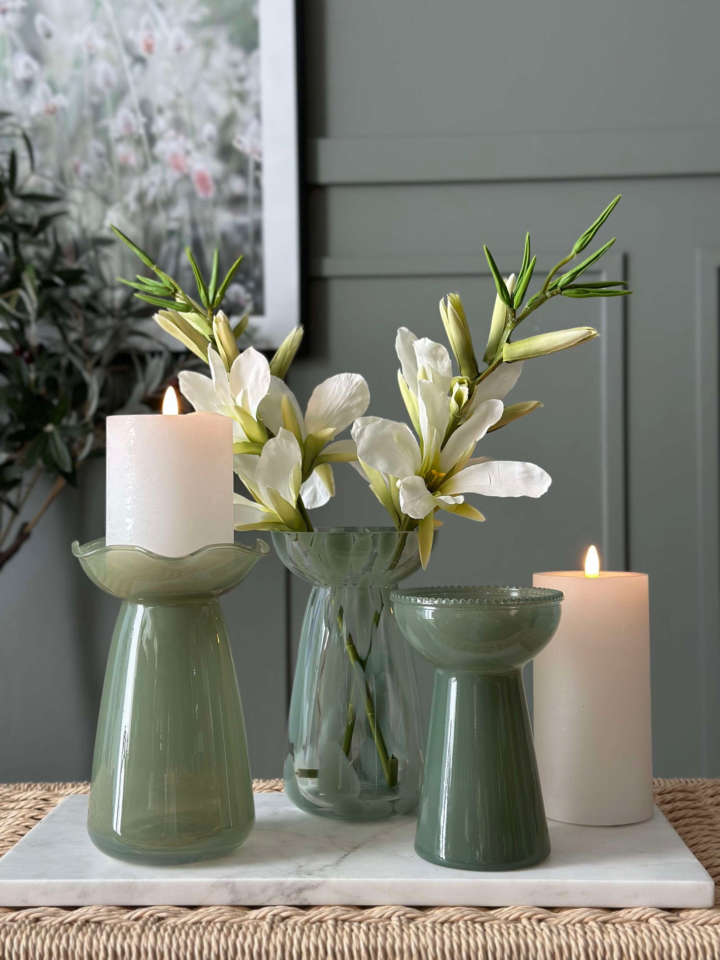 Hyacintvase m. Blomsterkant - Grøn