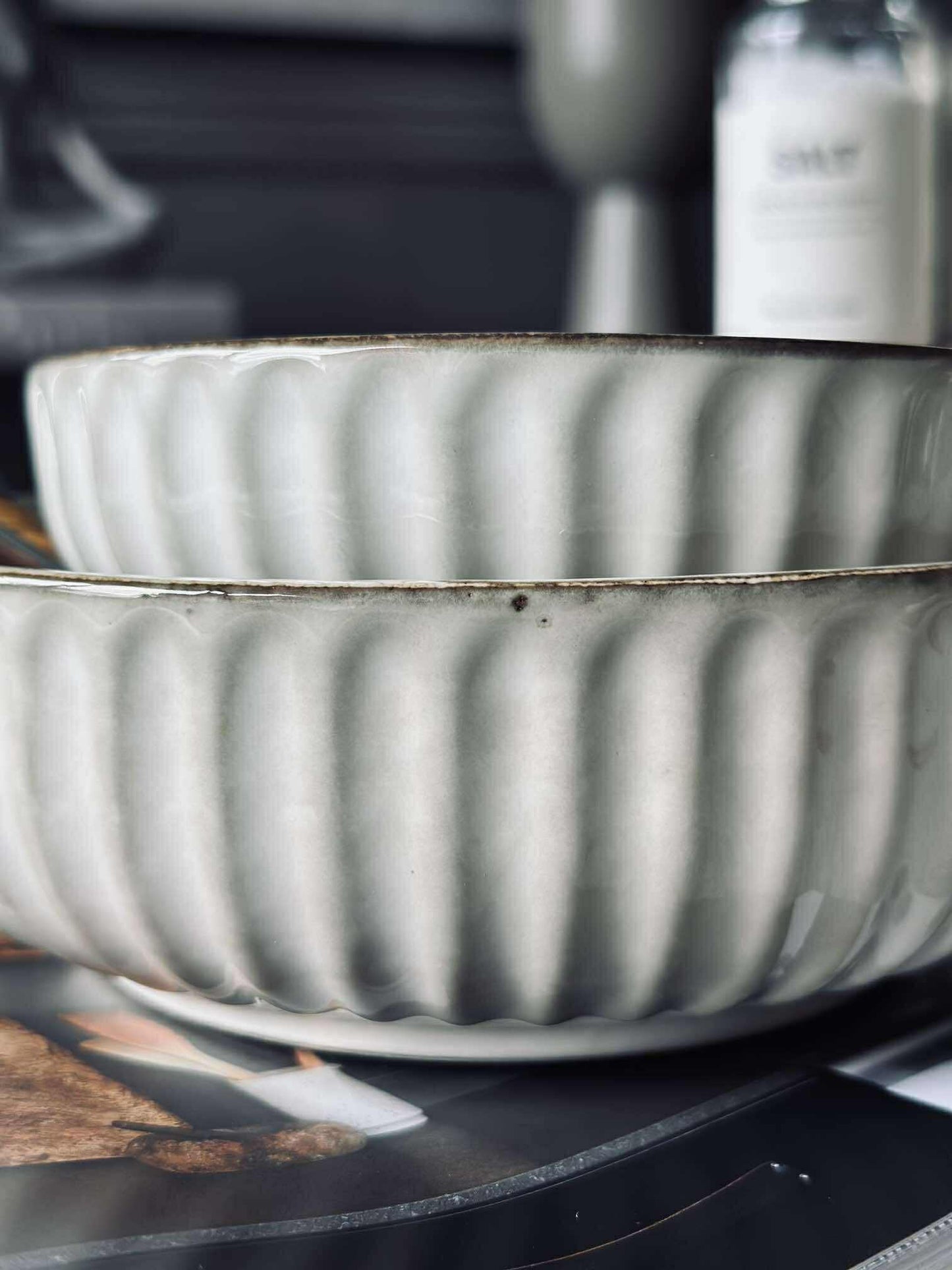 Skål VIGA strib stentøj - Sand 16cm