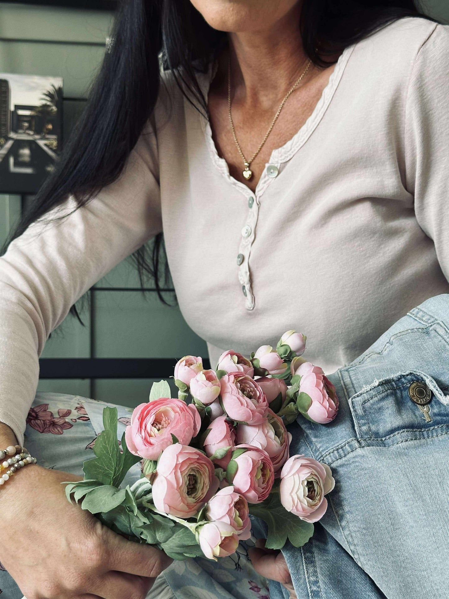Basis bluse med knapper – Rose