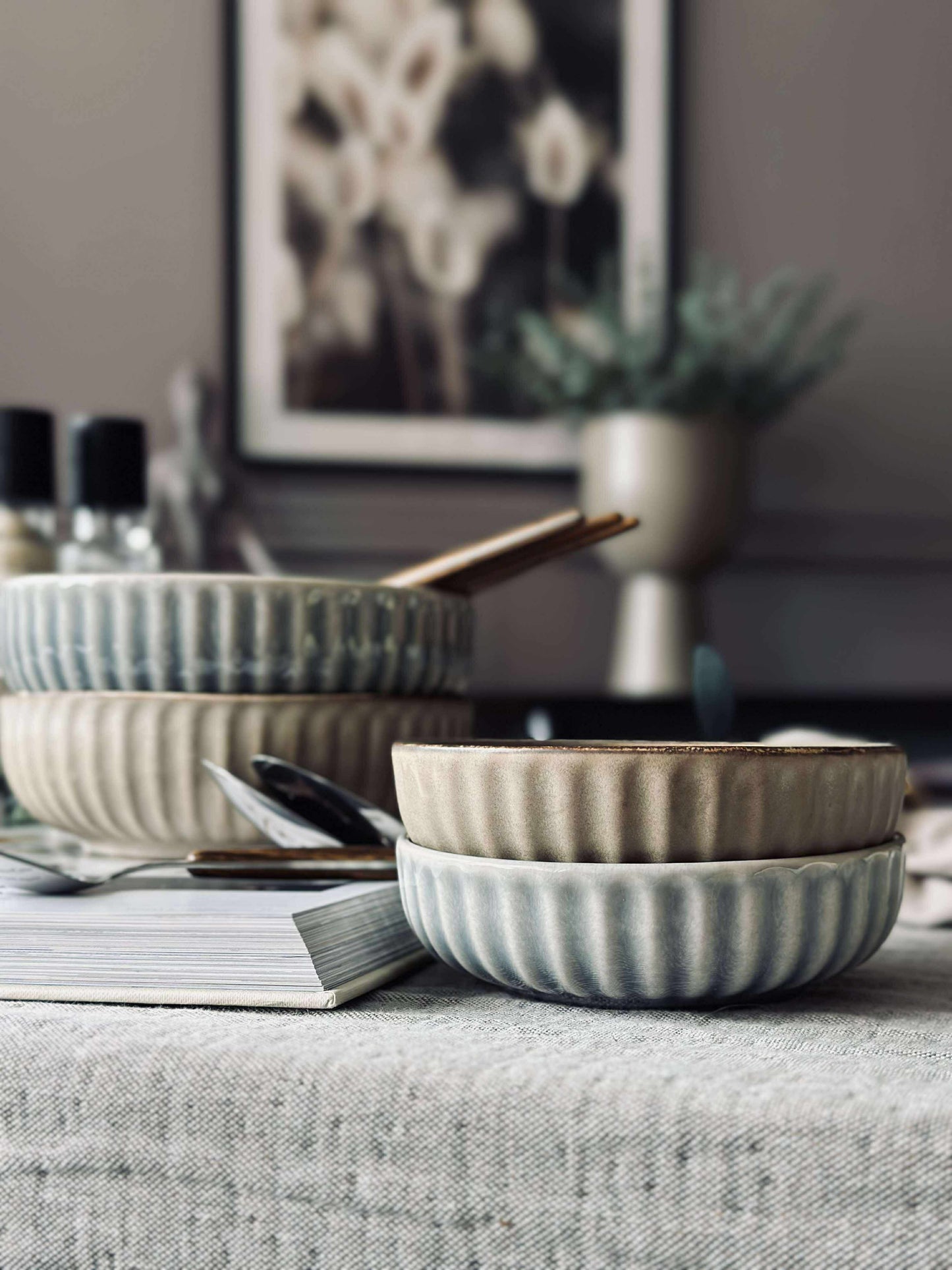 Skål VIGA strib stentøj - Mat brun 12cm