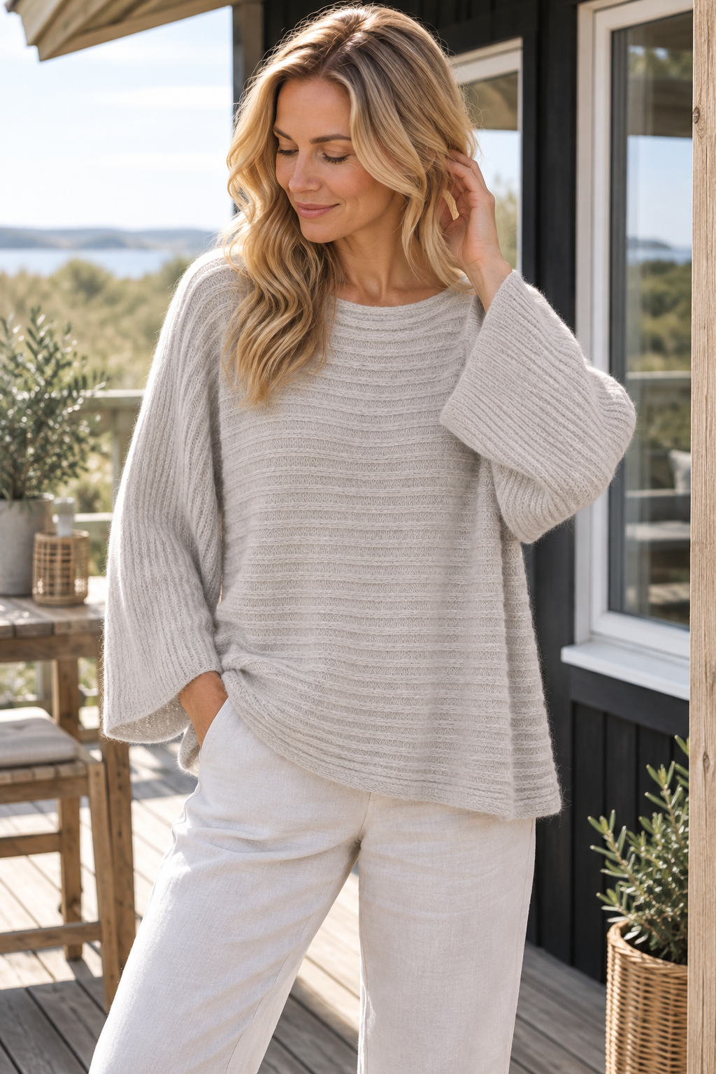 Oversized sweater - Beige wool / mohair mix