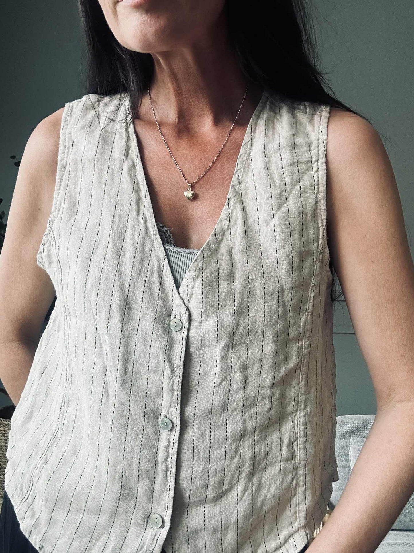 Vest beige strib - Hør