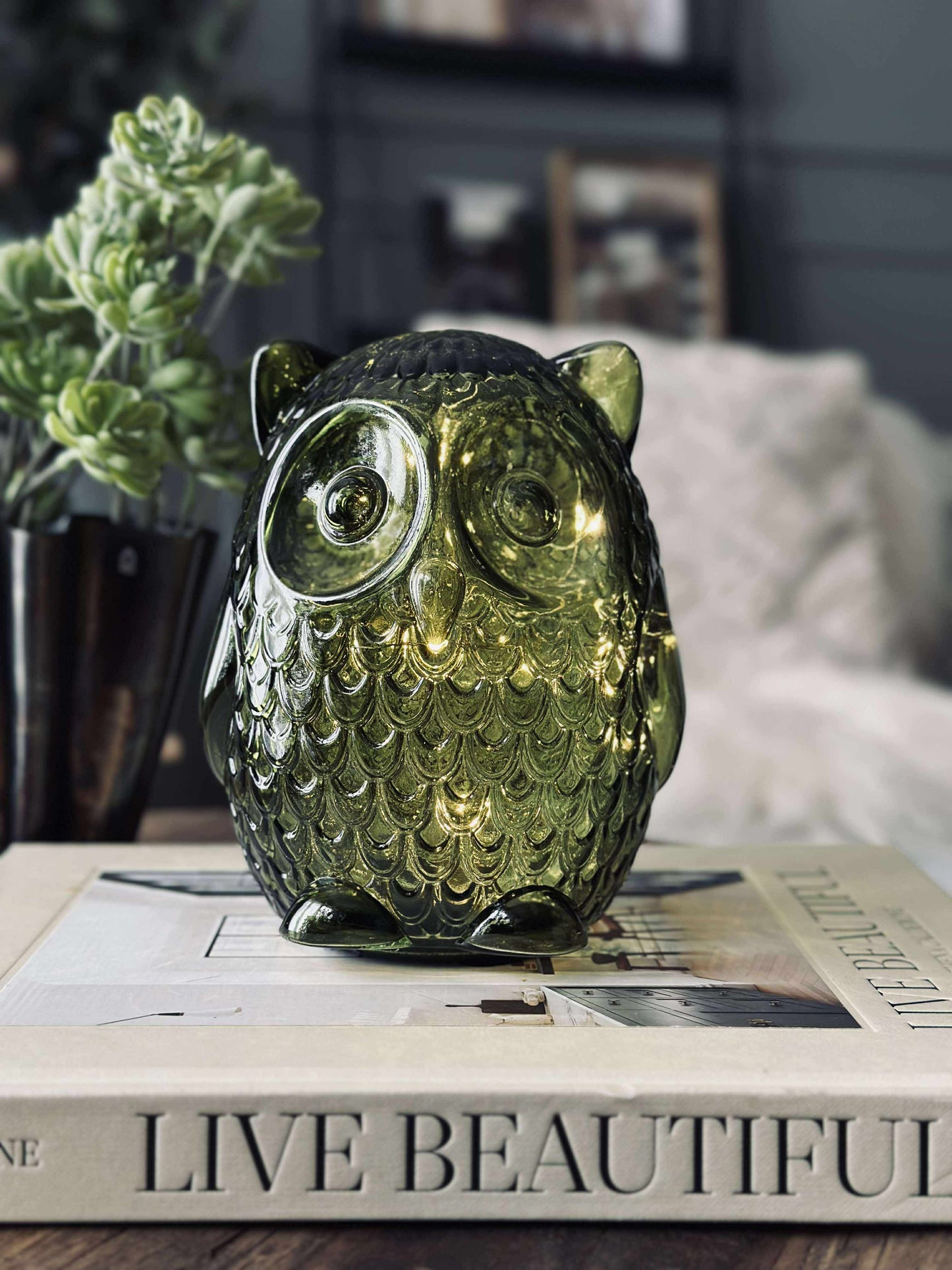 Ugle med led lys og timer - Large