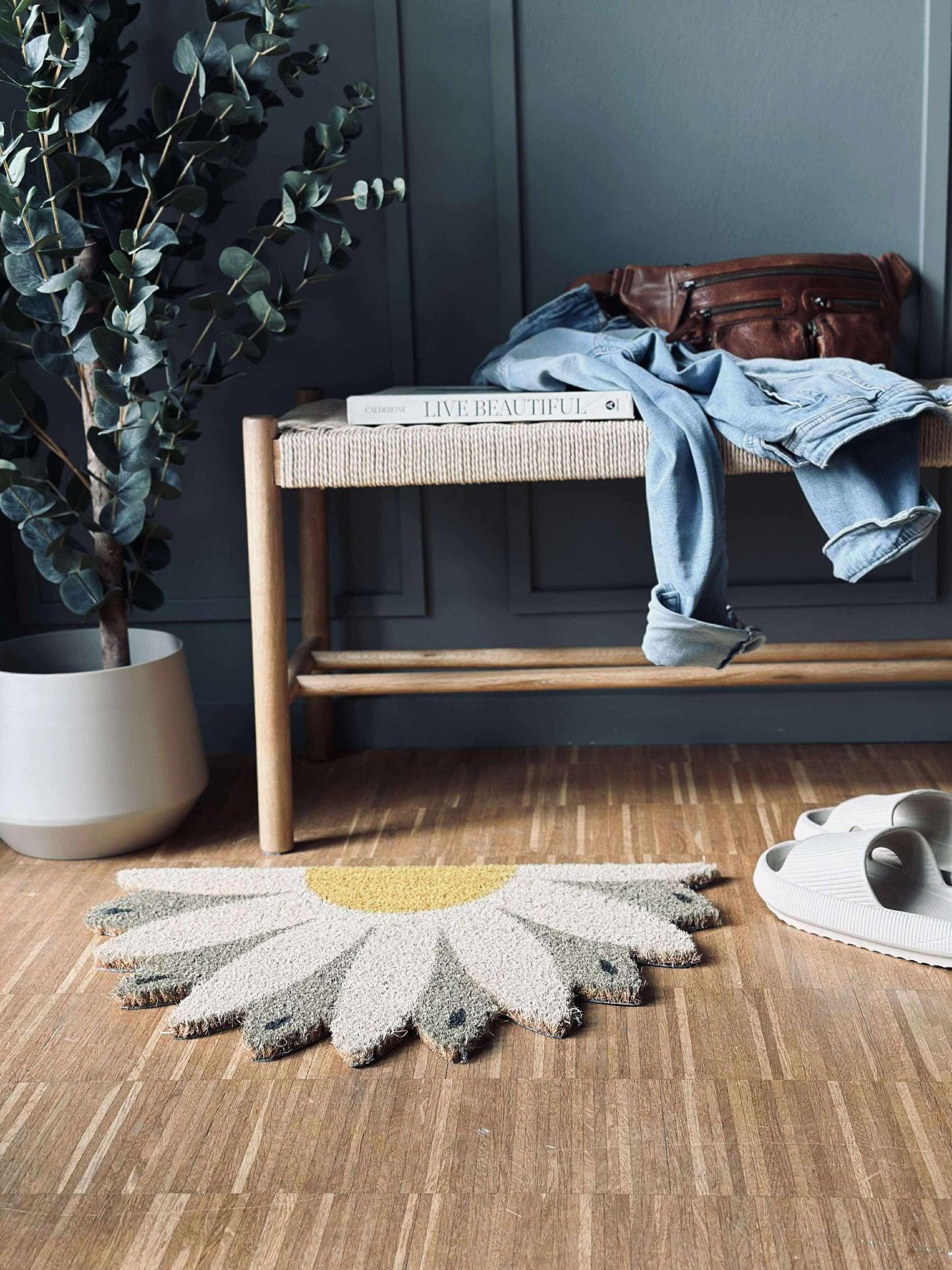 Dørmåtte Blomst beige