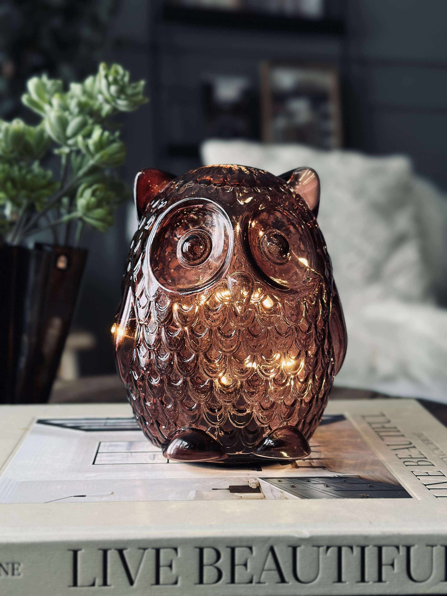 Ugle med led lys og timer - Large