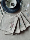 Mundservietter flower broderi - Pakke med 4 stk