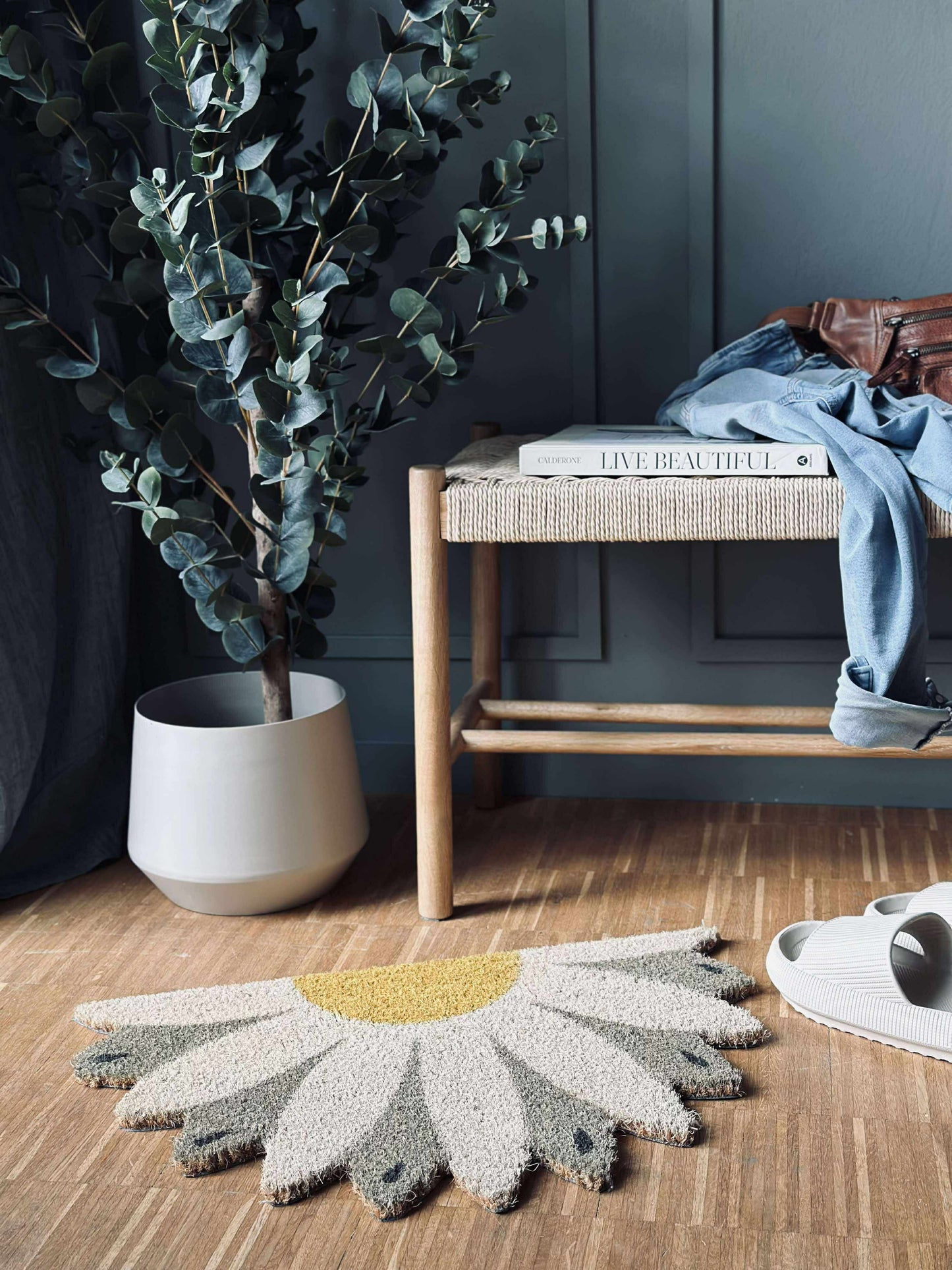Dørmåtte Blomst beige