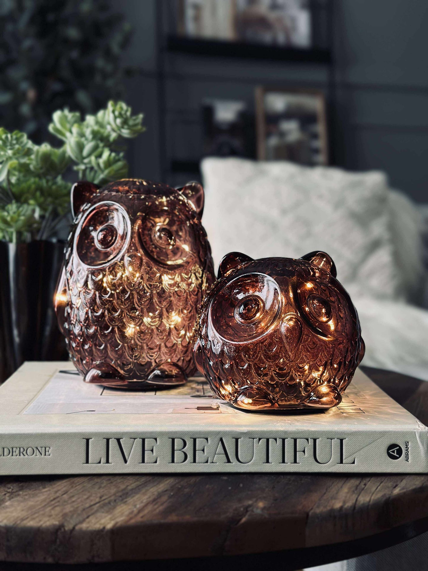 Ugle med led lys og timer - Small