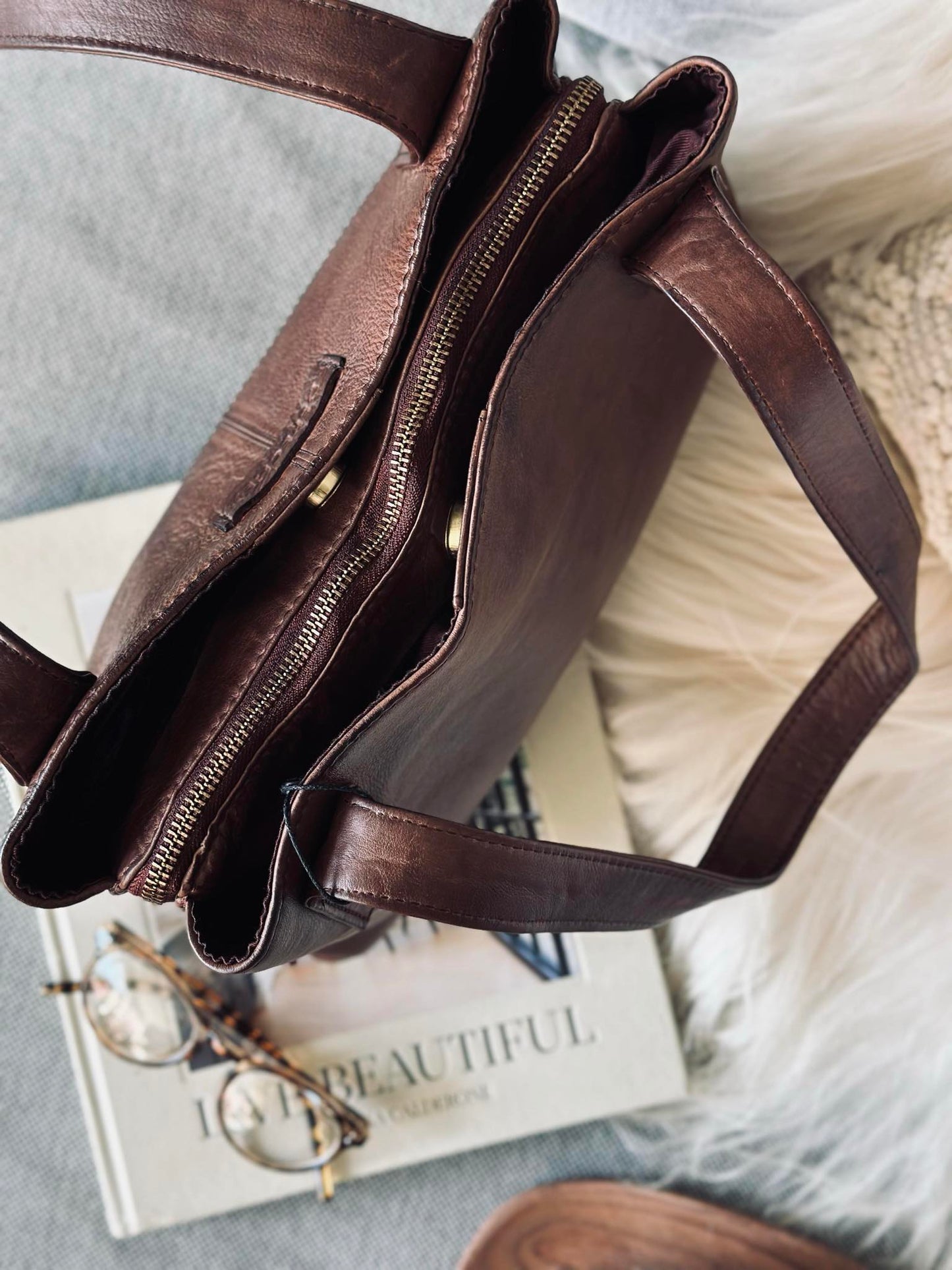 Skuldertaske - Brandy leather