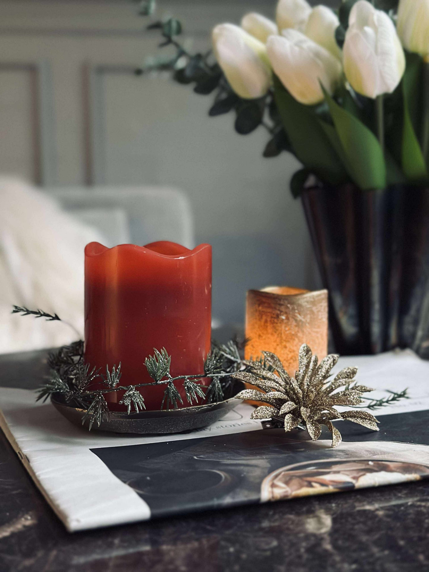 LED Bloklys Rød med timer - 7x9 cm