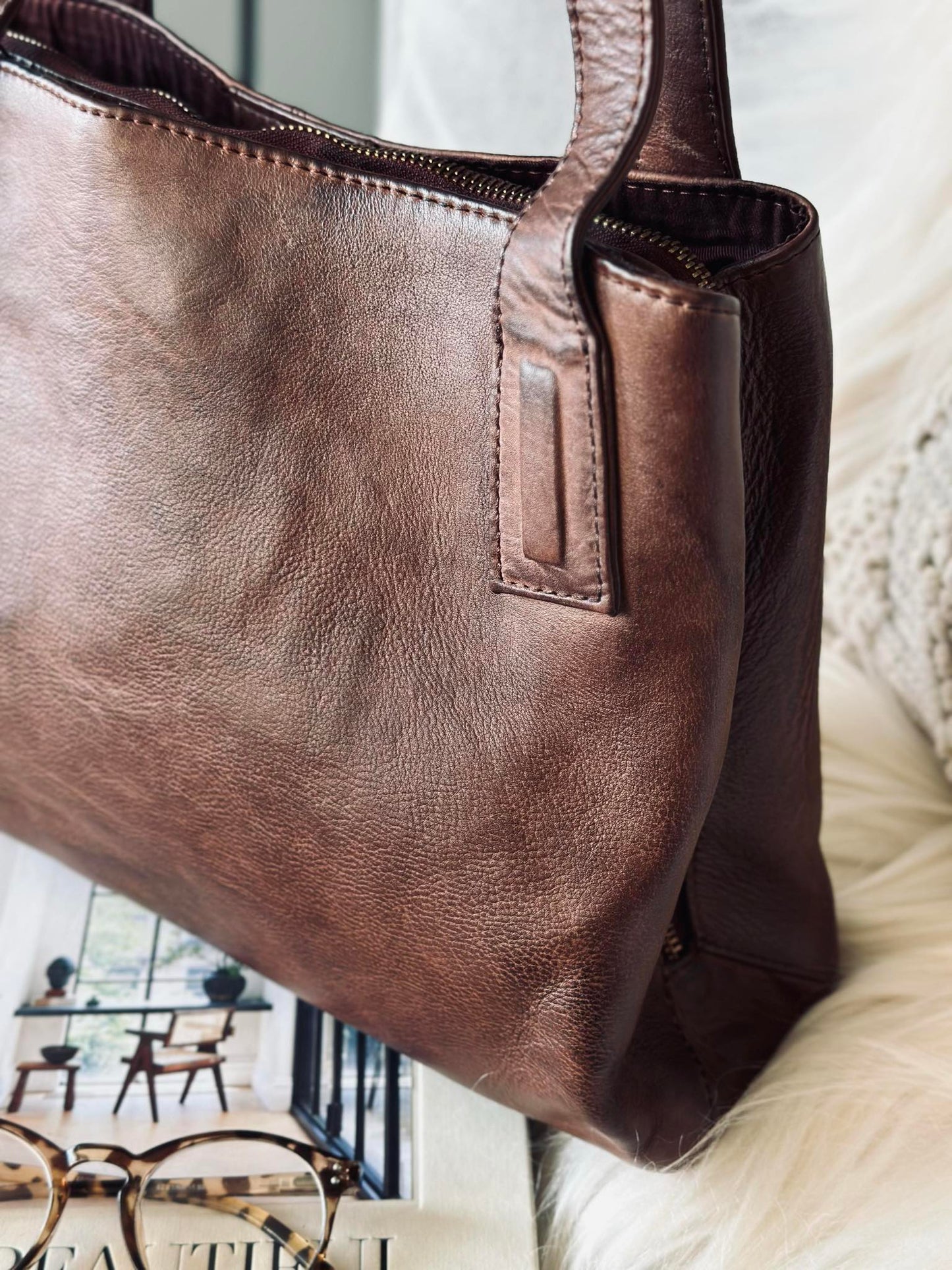 Skuldertaske - Brandy leather