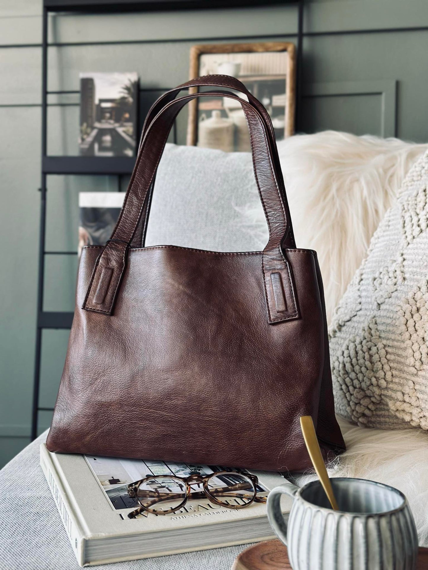 Skuldertaske - Brandy leather