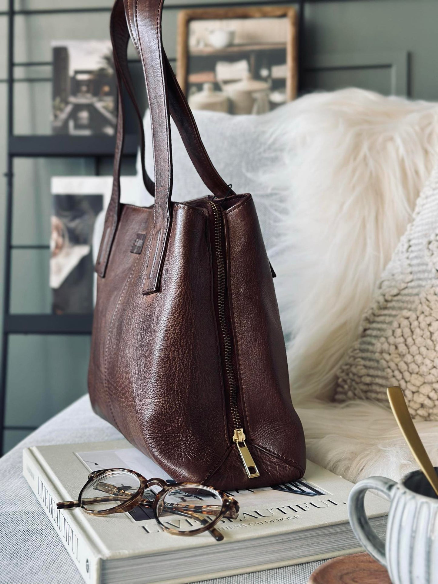 Skuldertaske - Brandy leather