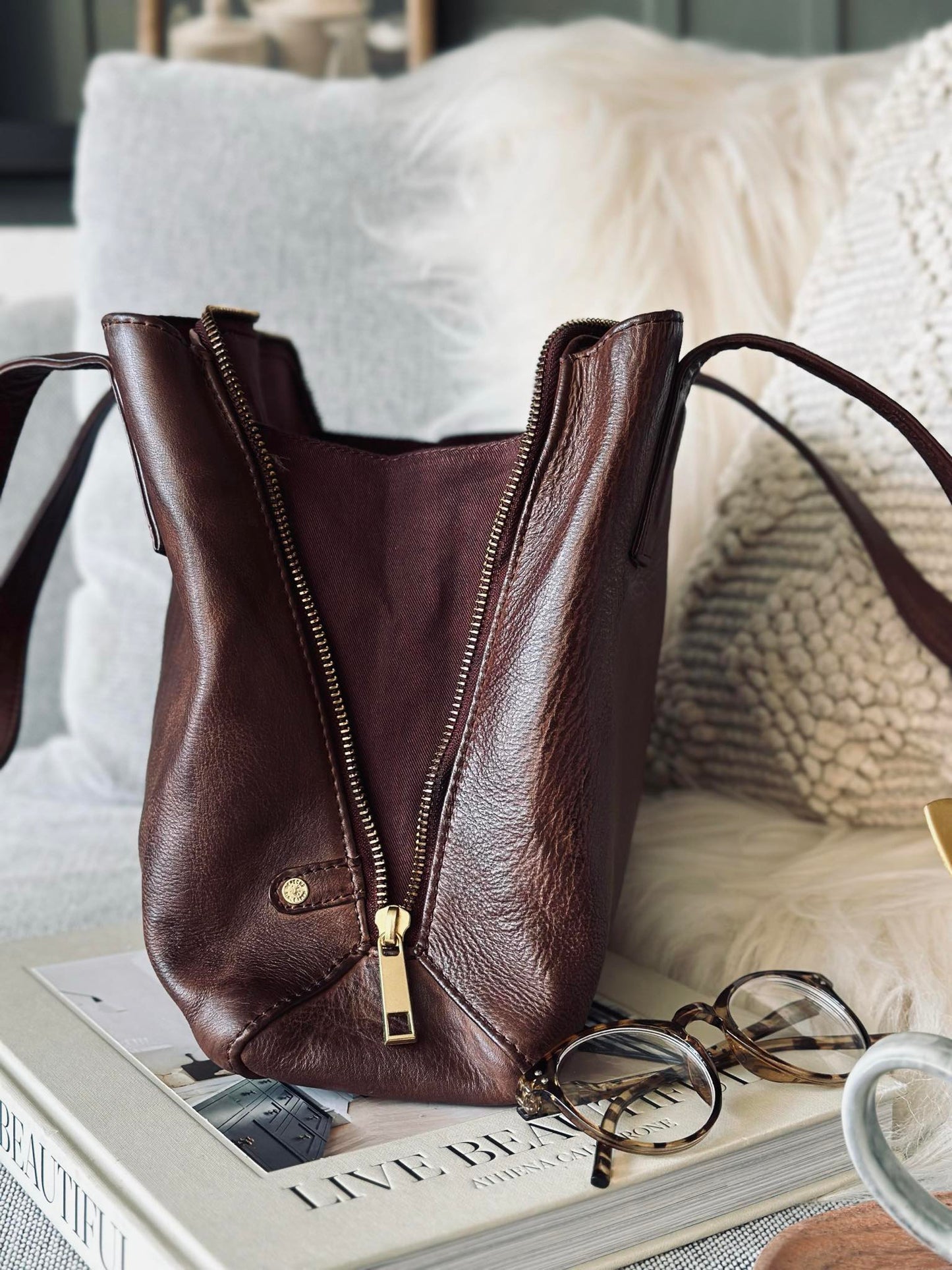Skuldertaske - Brandy leather