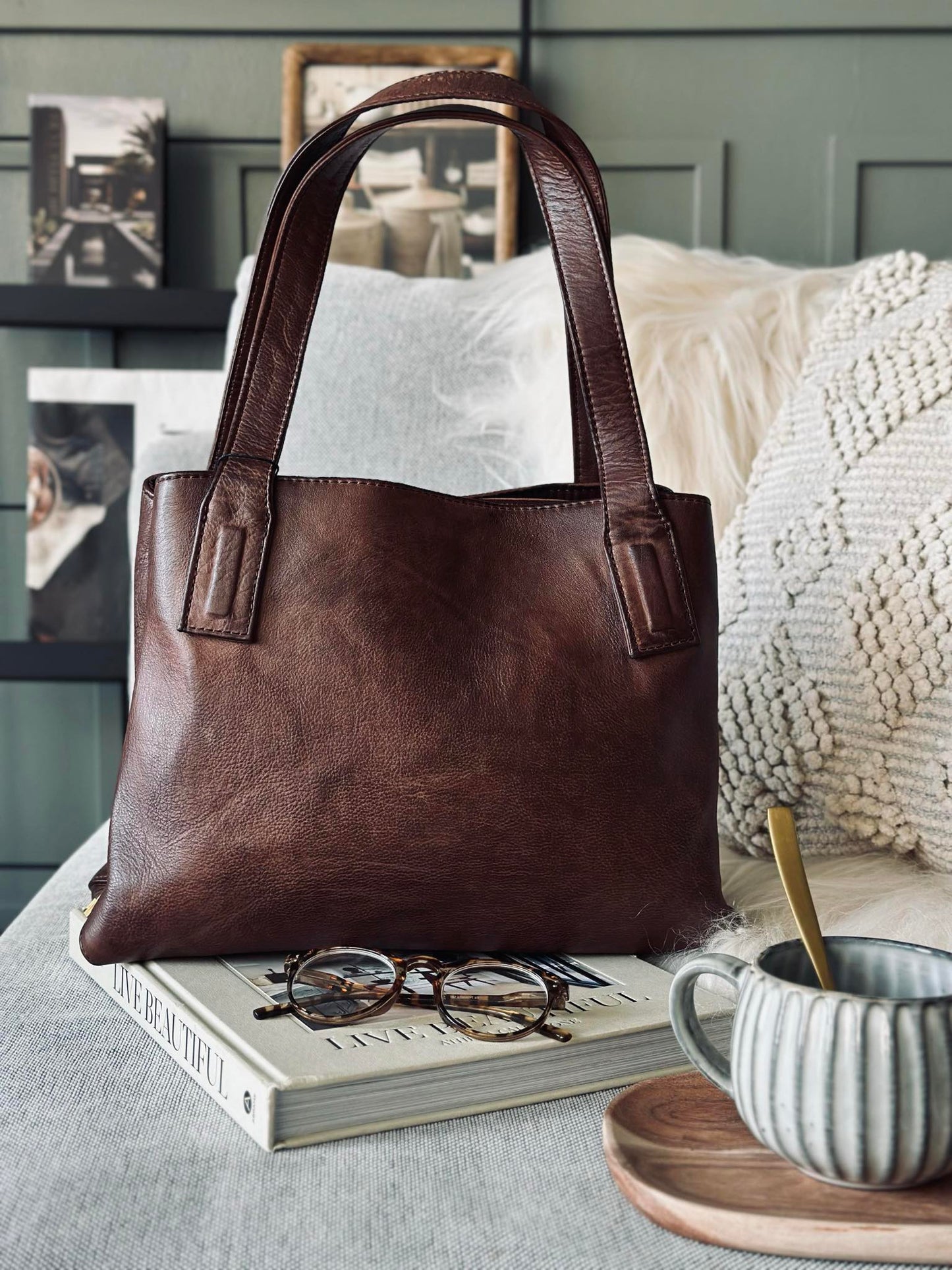 Skuldertaske - Brandy leather