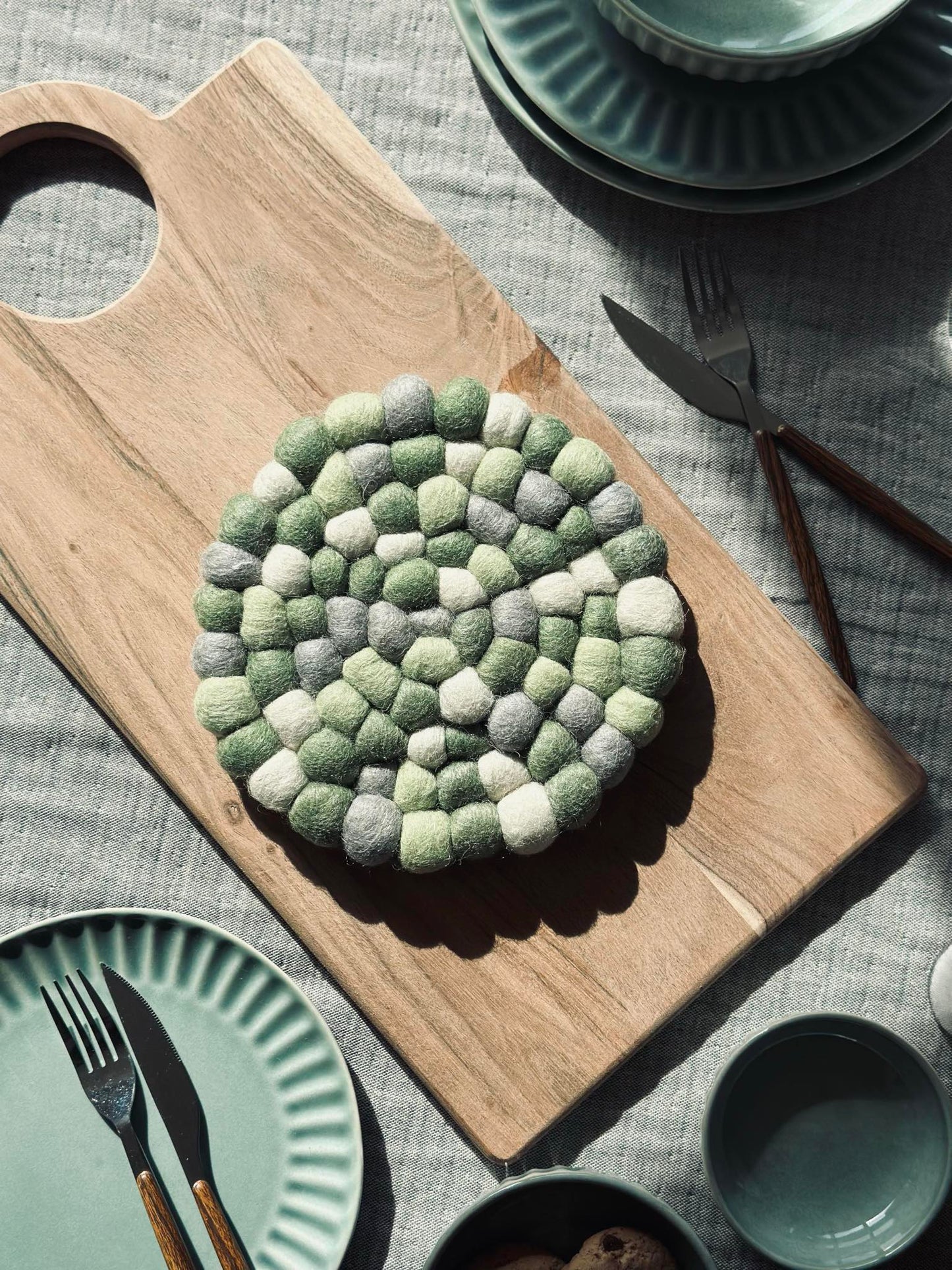 Bordskåner DOTS - Grøn uld mix