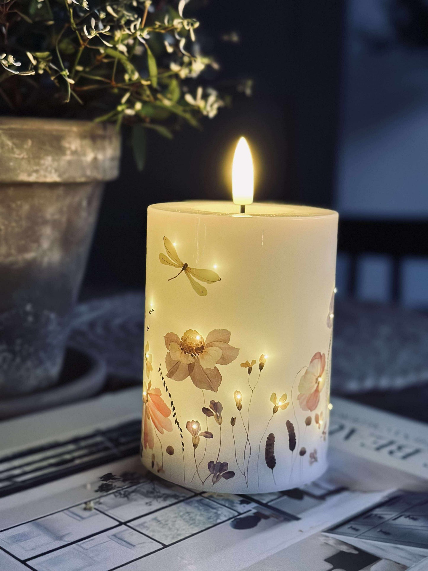 LED Bloklys Twinkle flora