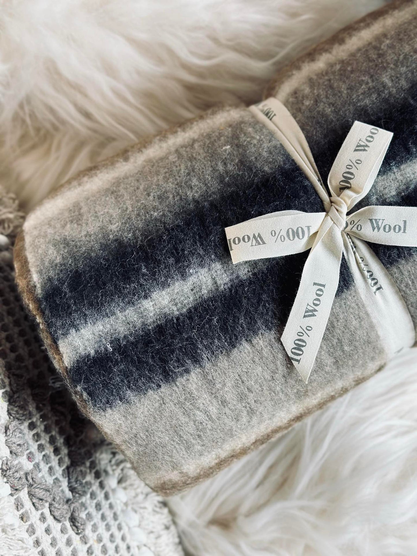 Plaid 100 % uld - Taupe strib