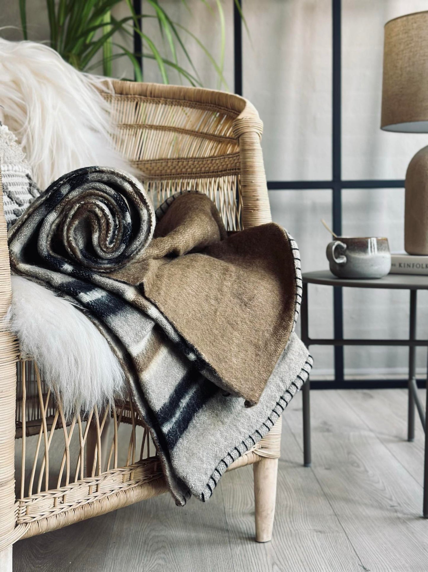 Plaid 100 % uld - Taupe strib