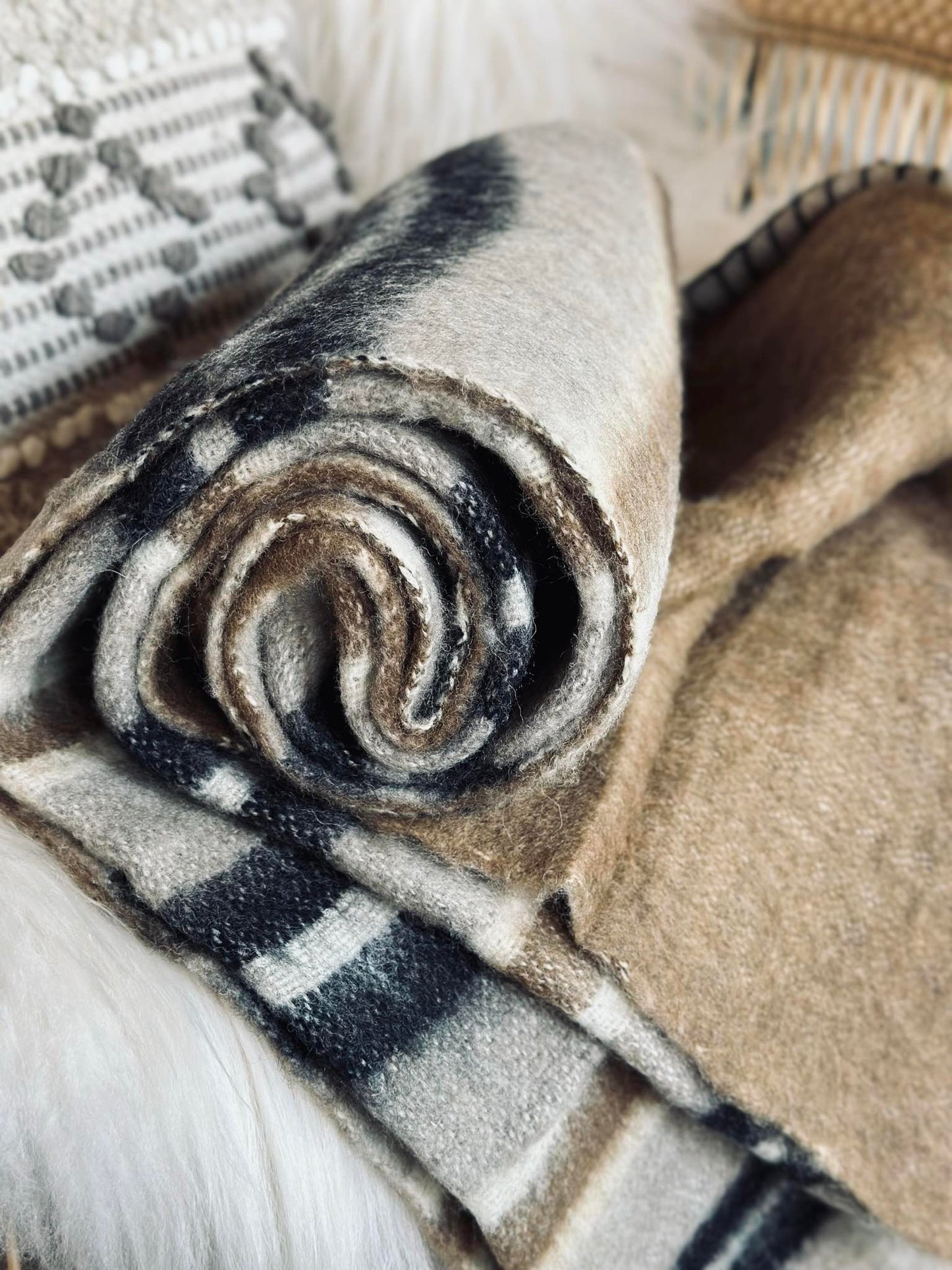 Plaid 100 % uld - Taupe strib