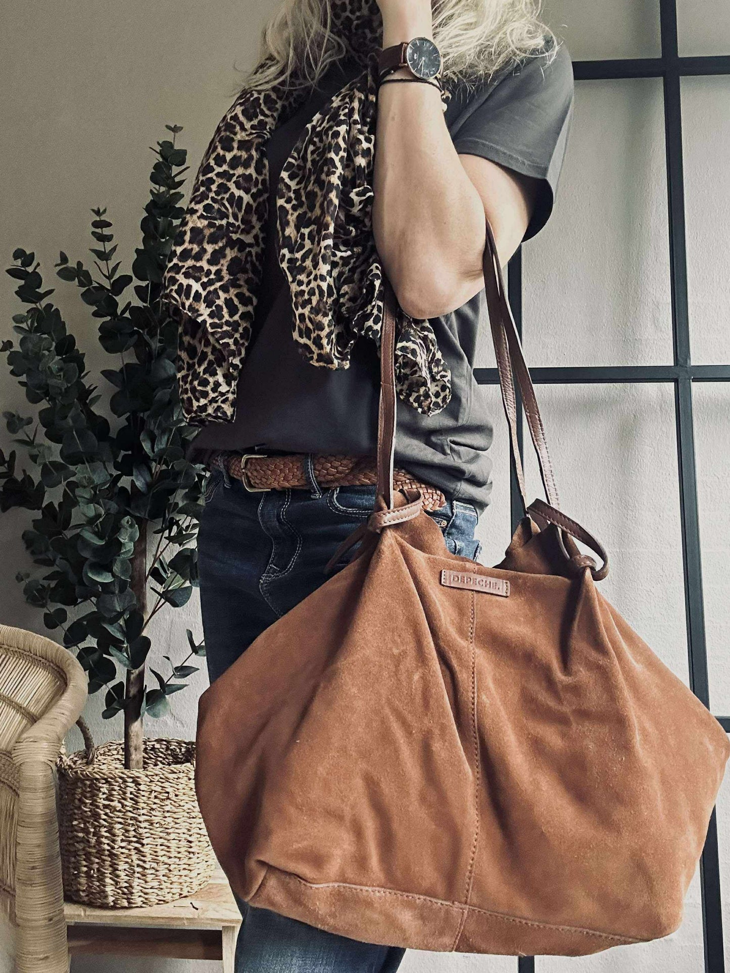 Smuk ruskindsshopper - Cognac