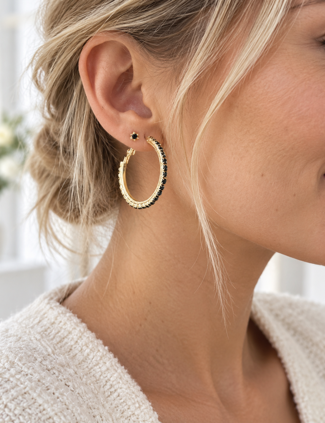 Øreringe Smilla Hoops 18K forgyldt - Black