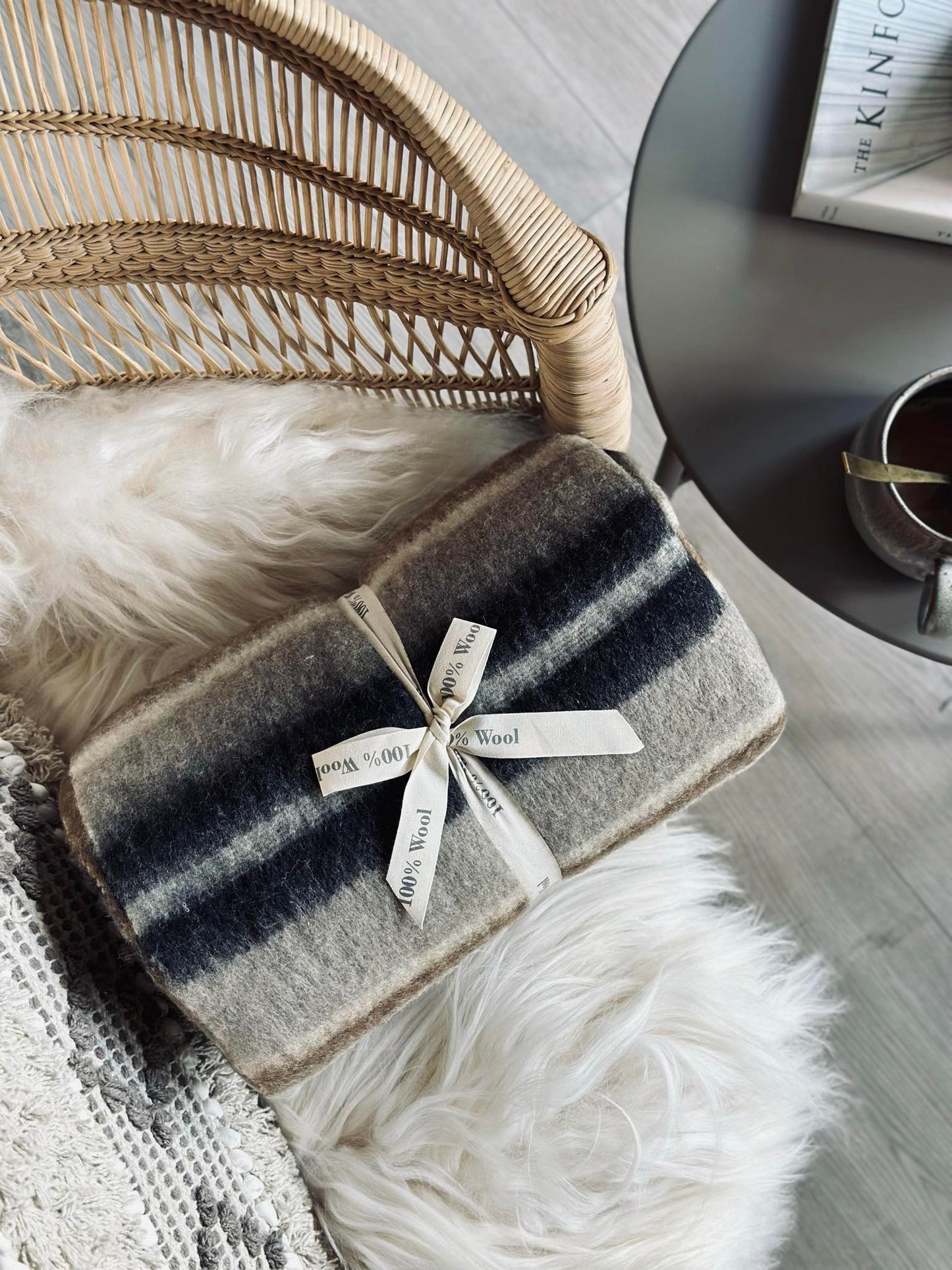 Plaid 100 % uld - Taupe strib