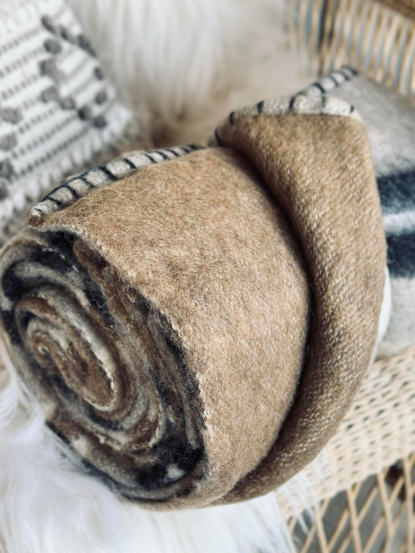 Plaid 100 % uld - Taupe strib