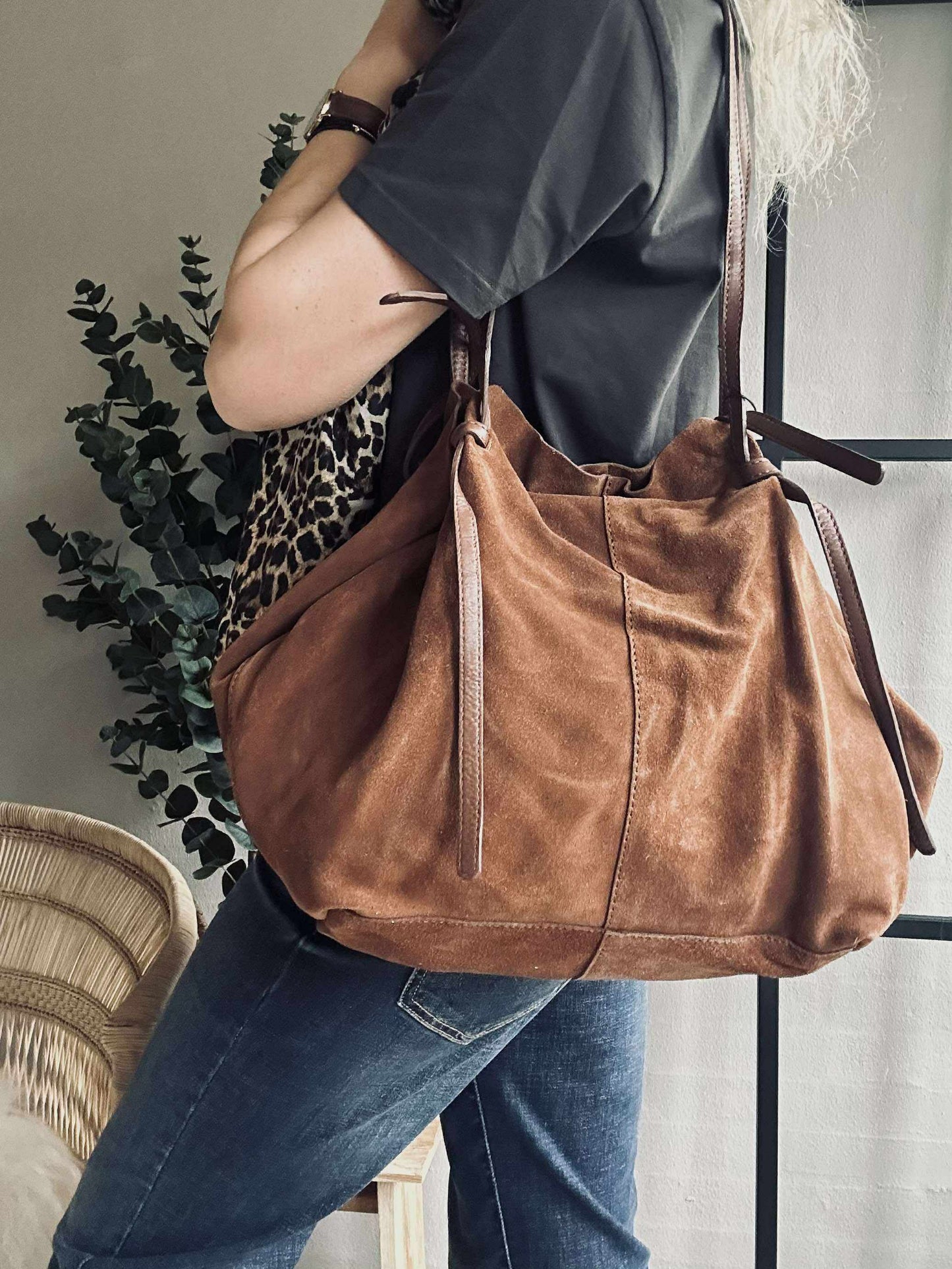 Smuk ruskindsshopper - Cognac