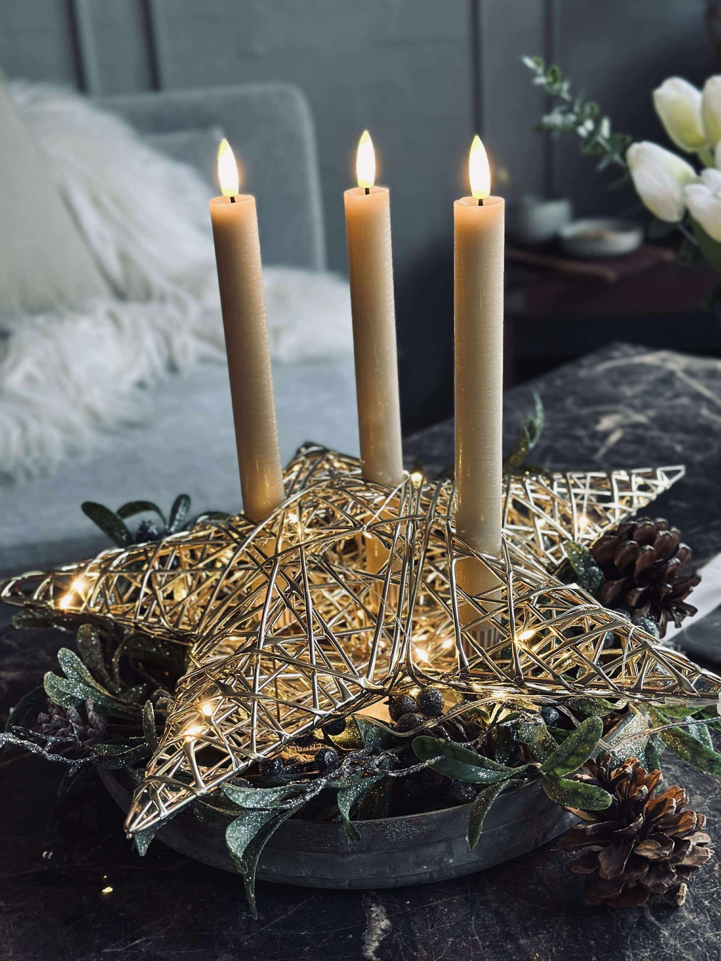 Stjerne med LED lys - Gold