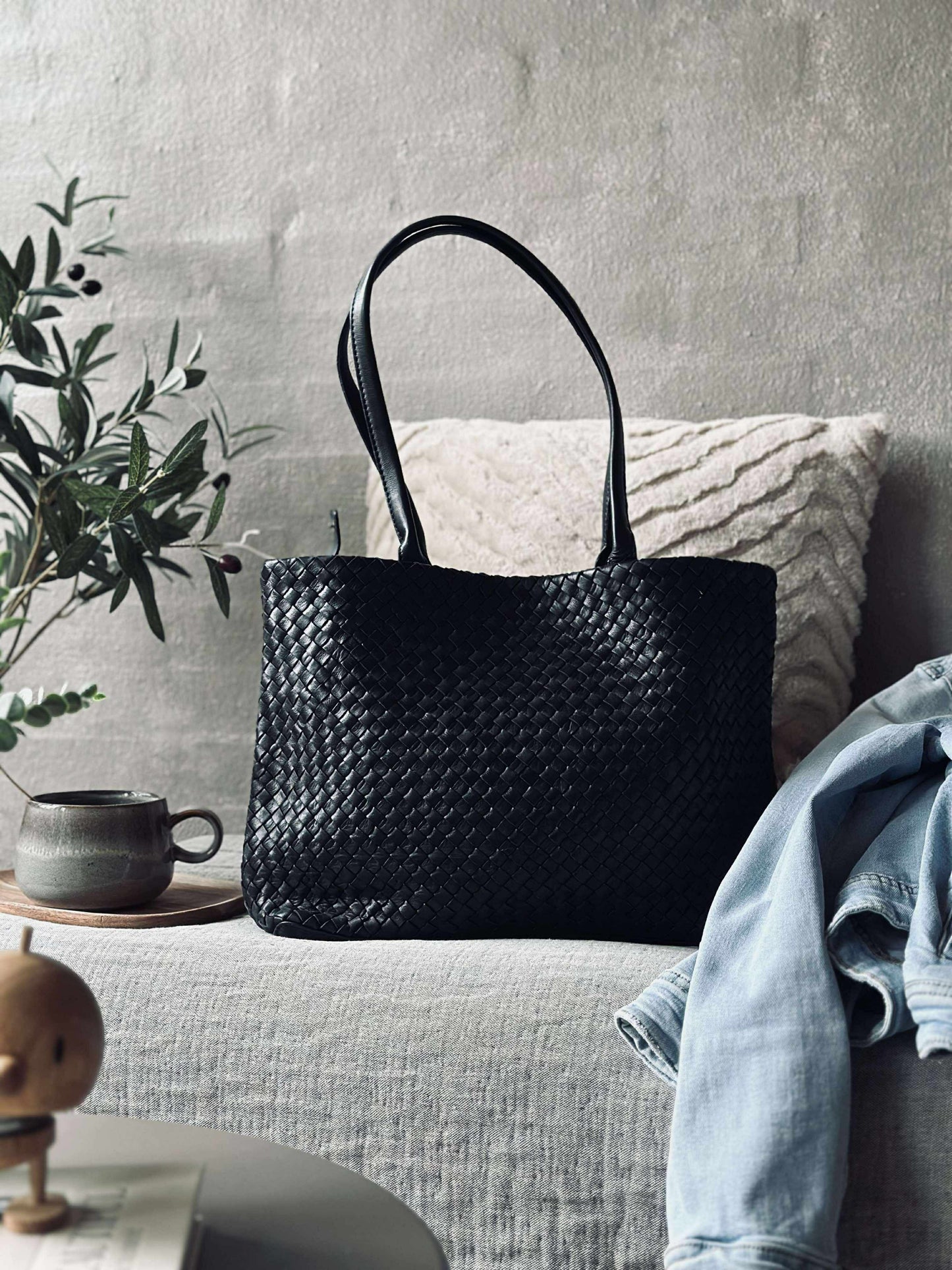 Shopper i flettet skind - Black