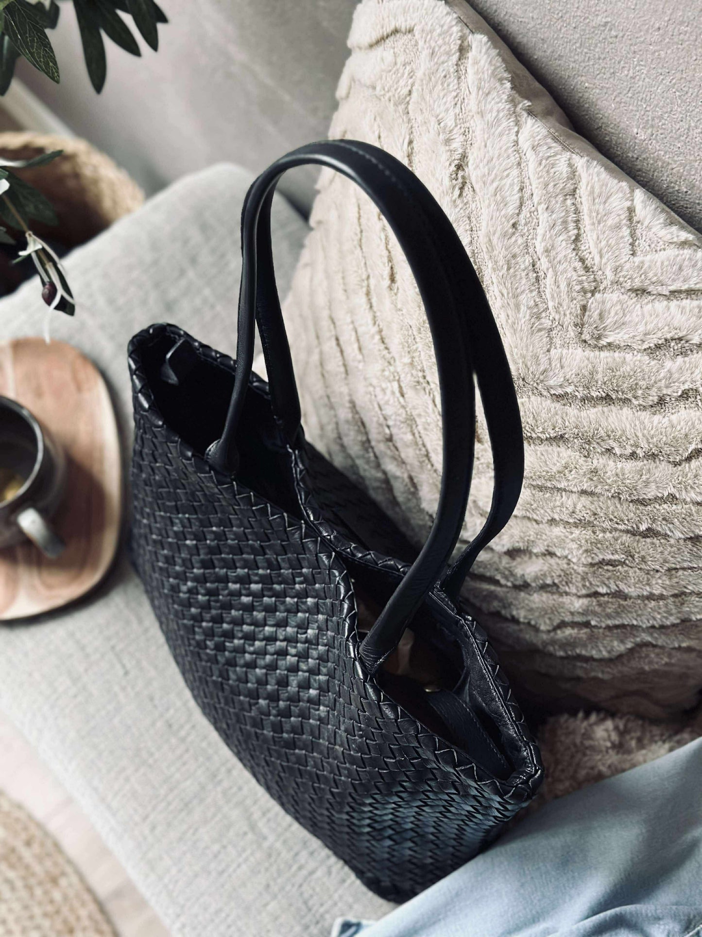 Shopper i flettet skind - Black