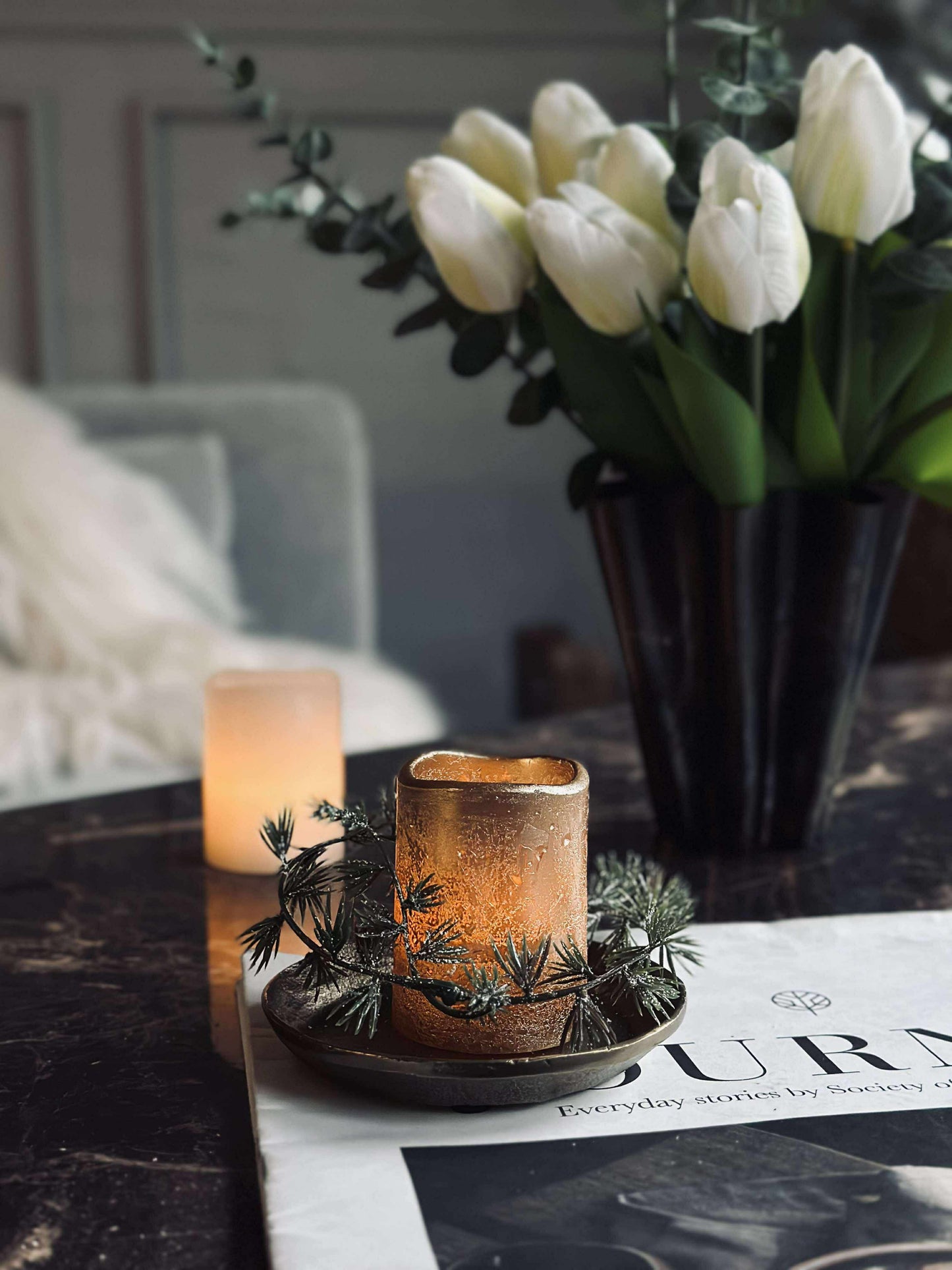 LED Bloklys Guld med timer