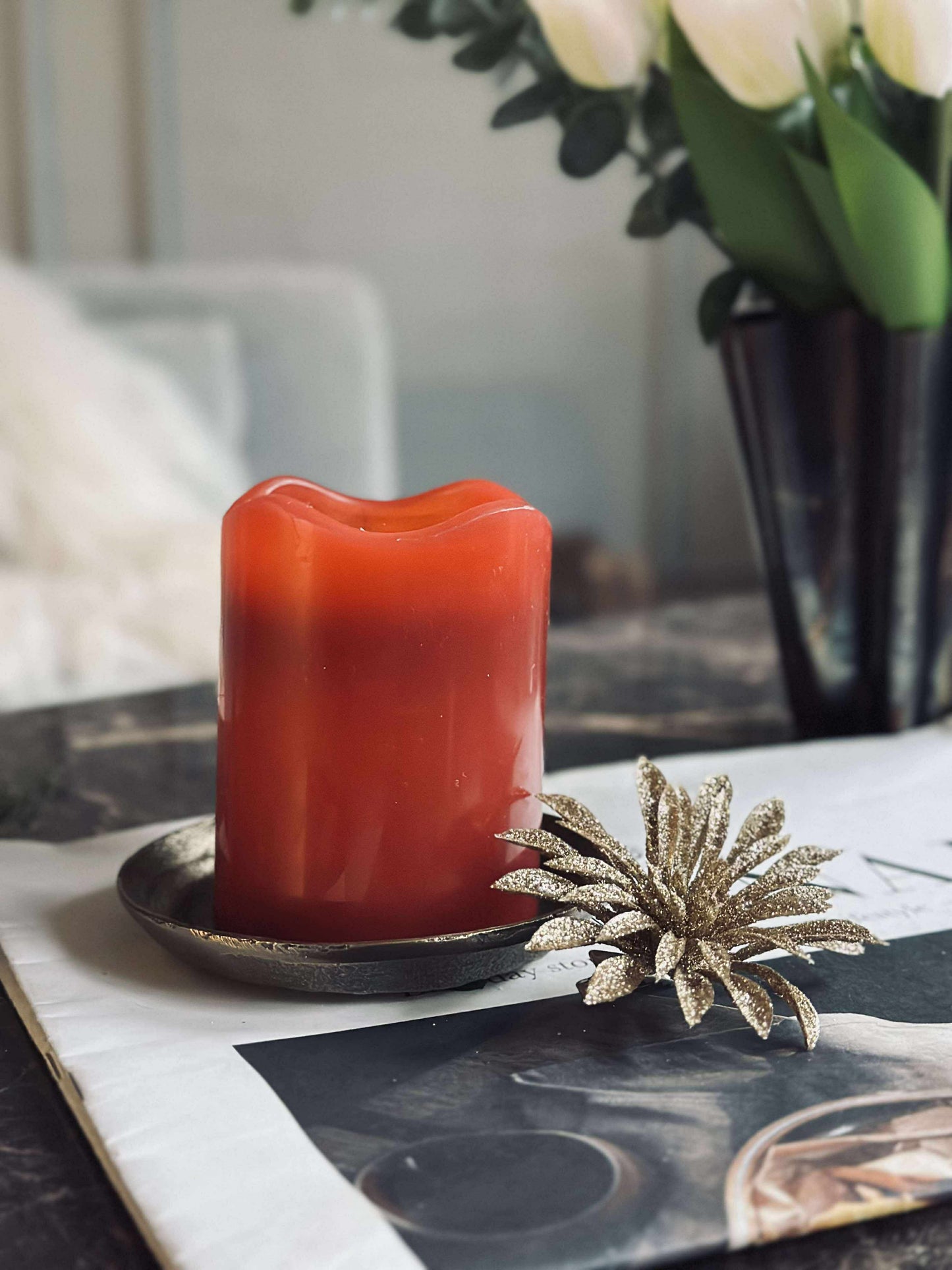 LED Bloklys Rød med timer - 7x9 cm