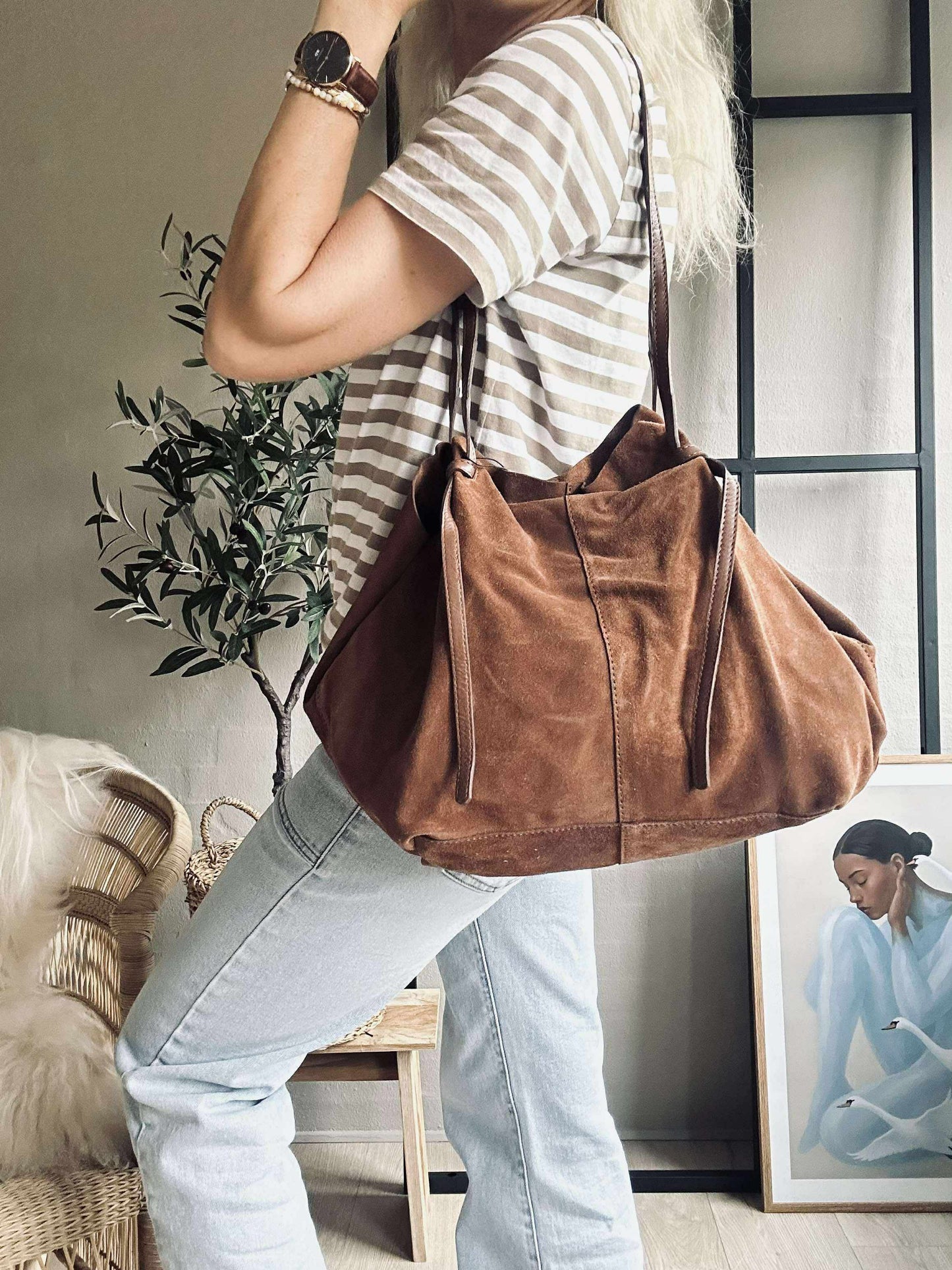 Smuk ruskindsshopper - Cognac
