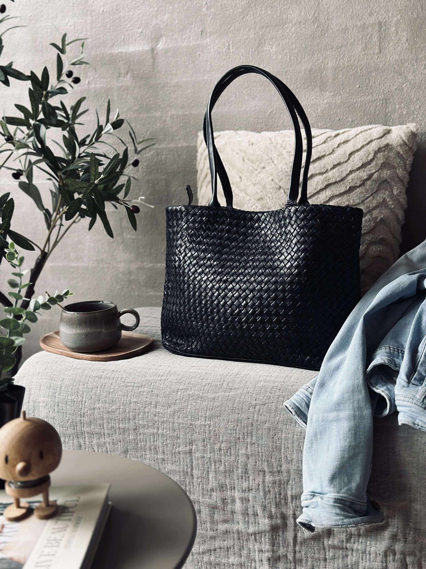 Shopper i flettet skind - Black