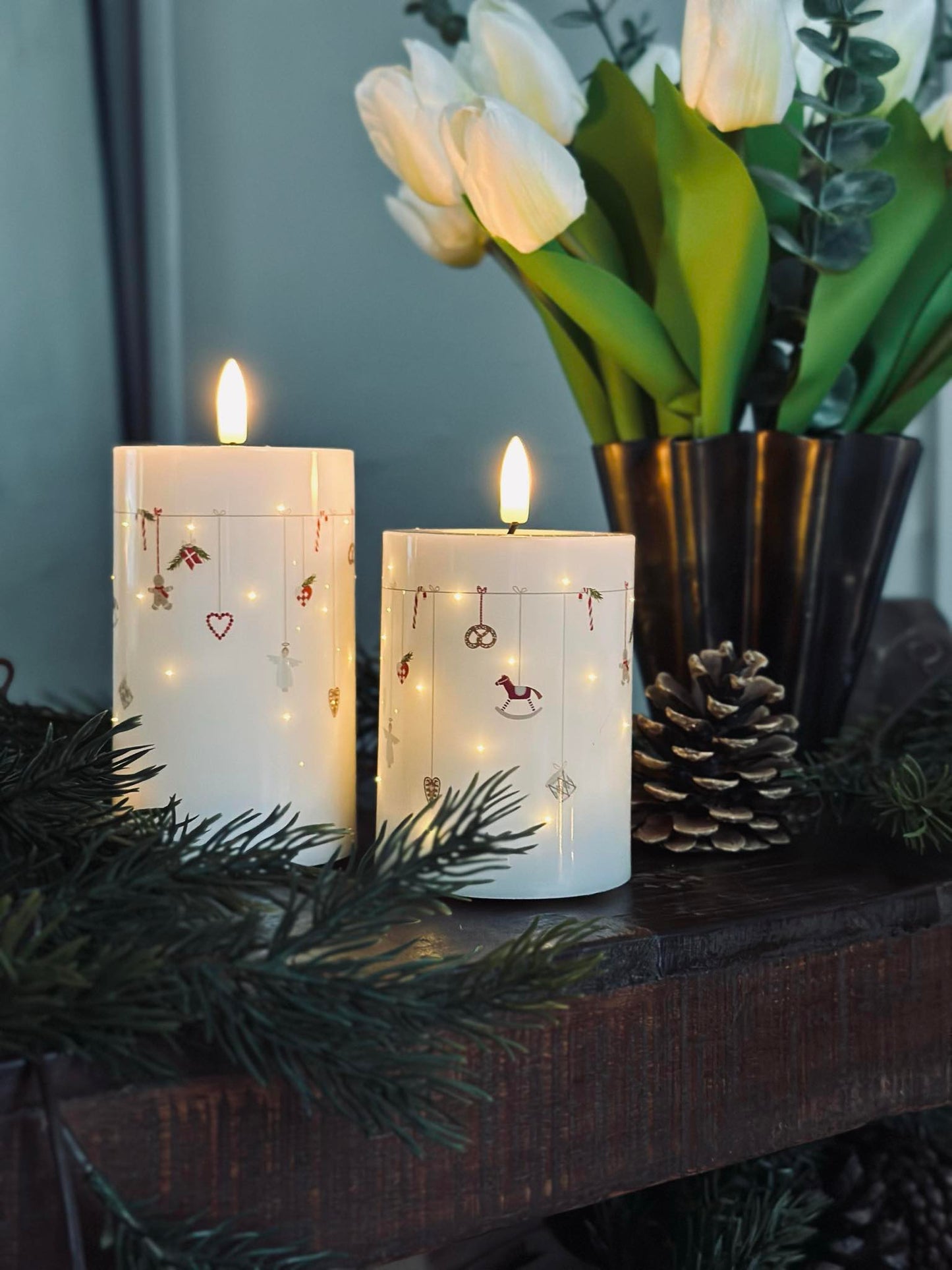 LED Bloklys TWINKLE CHRISTMAS - Sæt med 2stk.