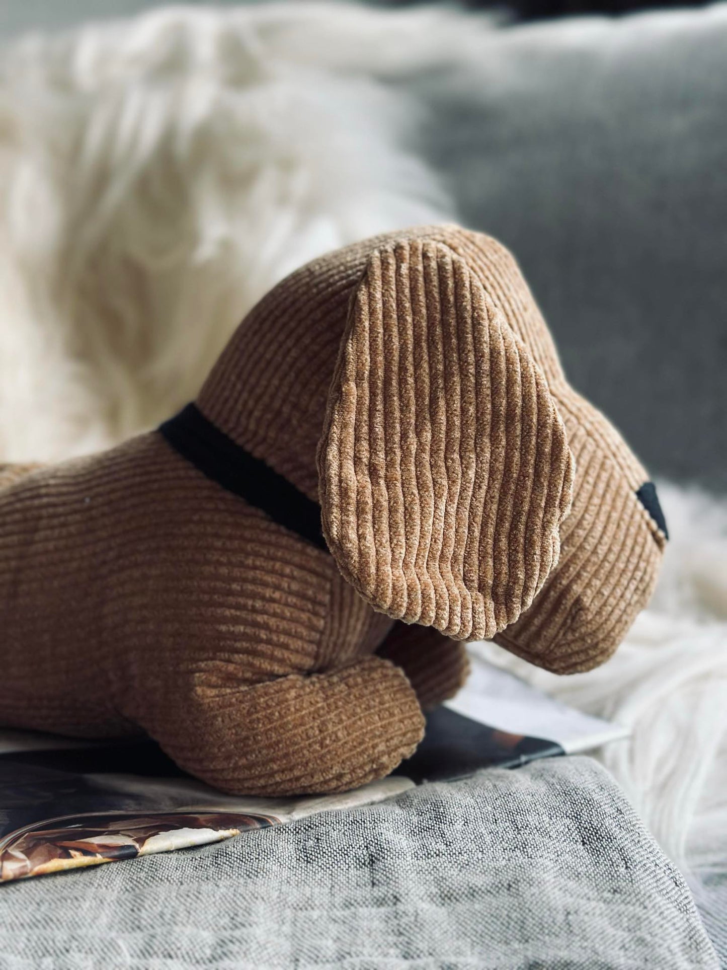 Dørstoppe hund - Beige fløjl