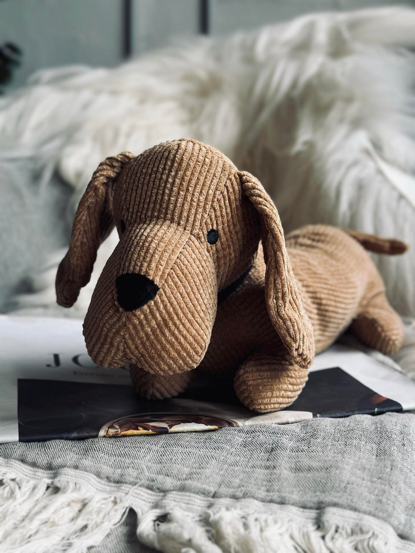 Dørstoppe hund - Beige fløjl