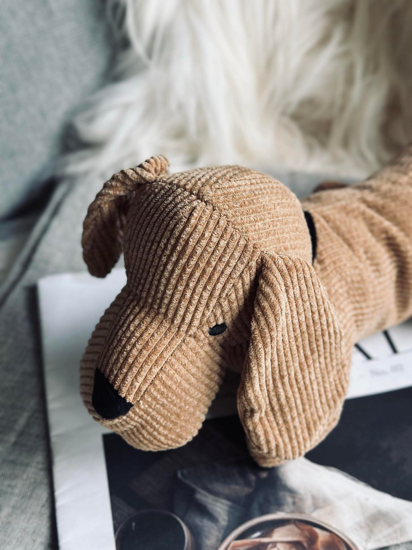 Dørstoppe hund - Beige fløjl